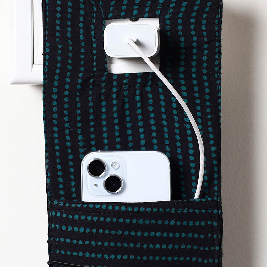 ITOKRI CRAFTS INITIATIVE Black - Bagh Block Printed Cotton Mobile Charging Holder - view 2