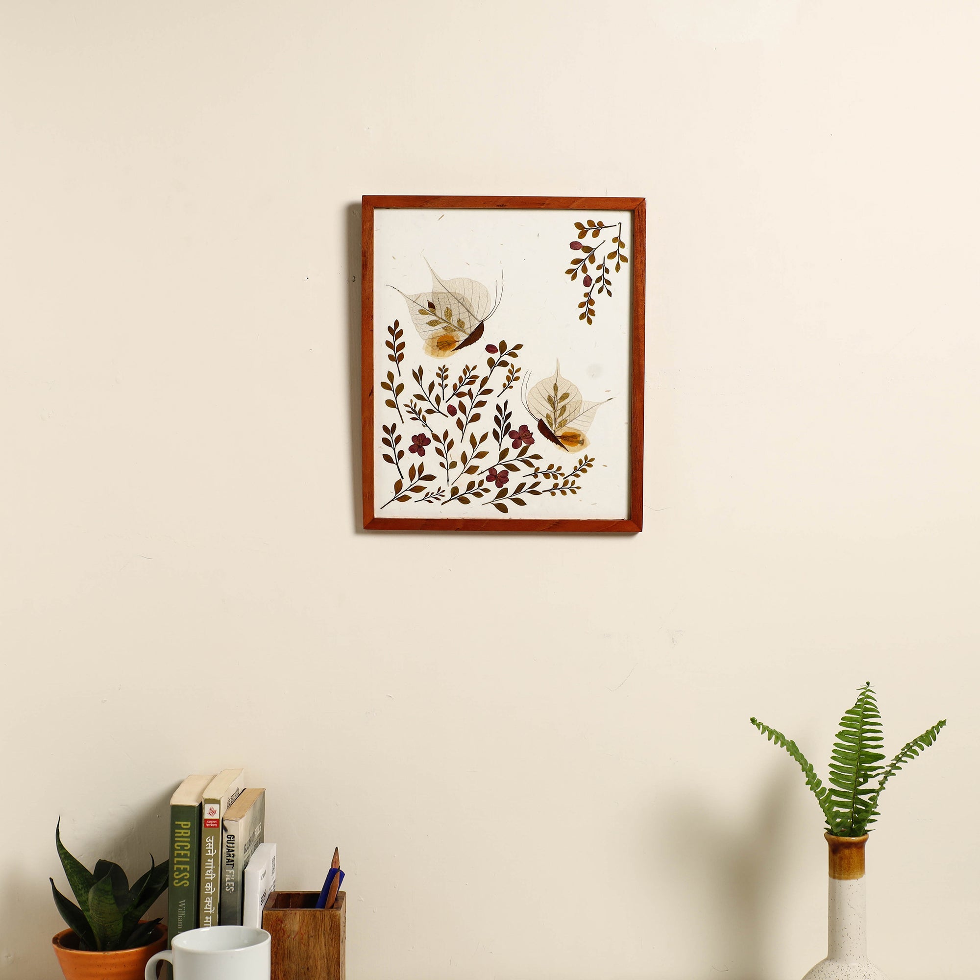 SHRADHANJALI - AN AUROVILLE UNIT 2 Butterfly - Flower Art Work Wooden Wall Frame (12.5 x 10 in)