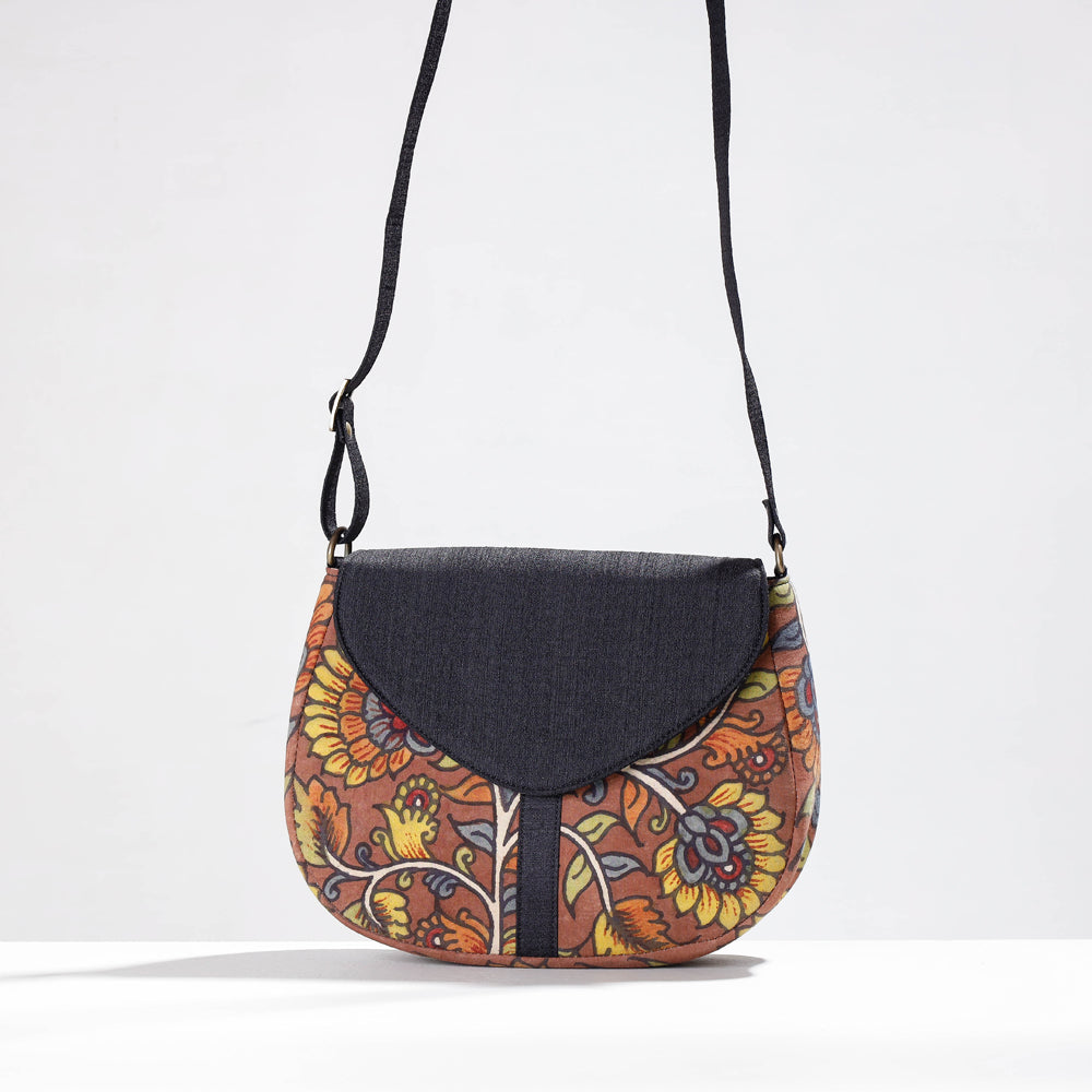DWARAKA PLUS Black - Sling Bag - Handpainted Kalamkari Natural Dyed Ghicha Silk - view 2