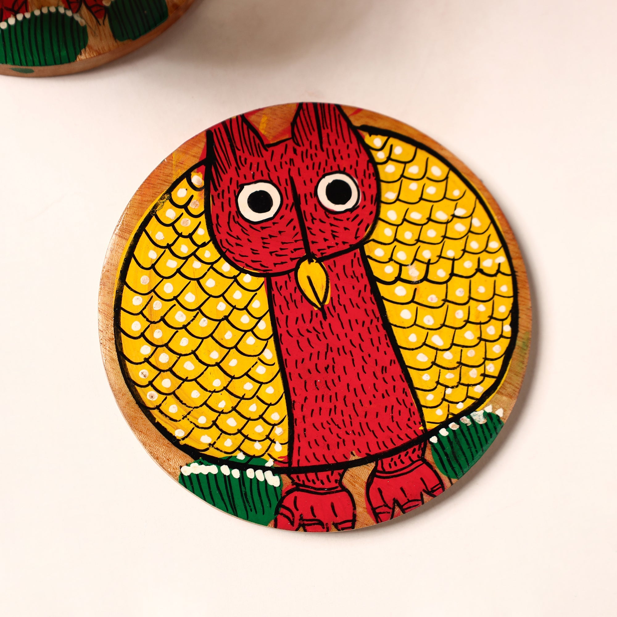 ITOKRI CRAFTS INITIATIVE Bengal Patua Handpainted Akashmoni Wooden Coasters (Set of 4) 23 - view 2
