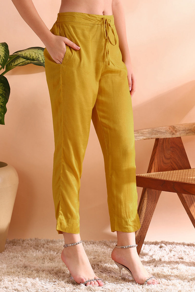Ahika Mustard Yellow Silk Blend Abstract Woven Design Straight Trouser Bottom Suit Set PKSKD2583 - view 6