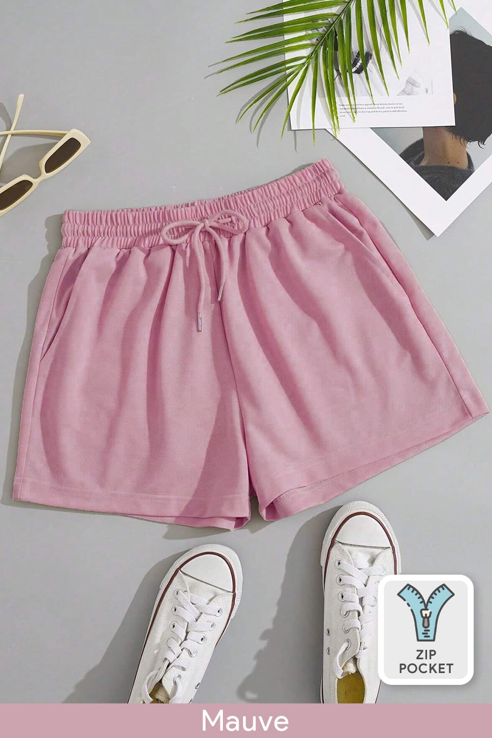 Nobero Zip-Pocket Shorts - Women – Mauve