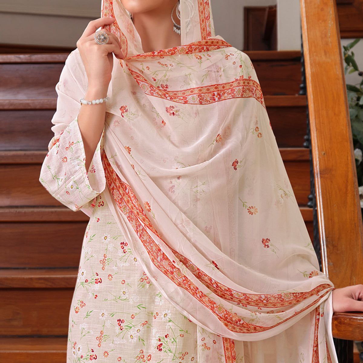 Peachmode Light Peach Floral Digital Printed Pure Cotton Salwar Suit - view 2
