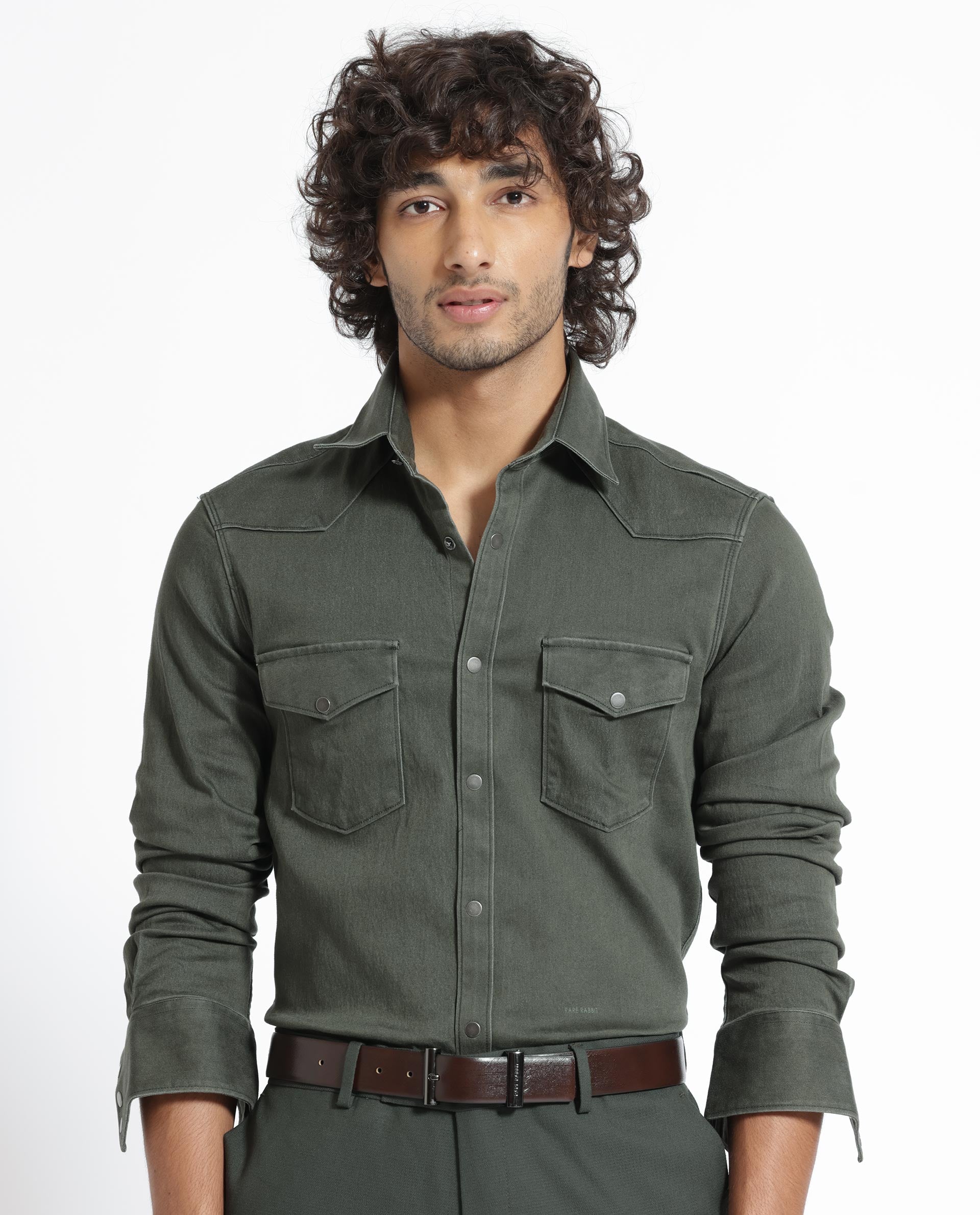 Rare Rabbit Men's Xenon Olive Cotton Polyester Fabric Full Sleeves Solid Shirt - view 13