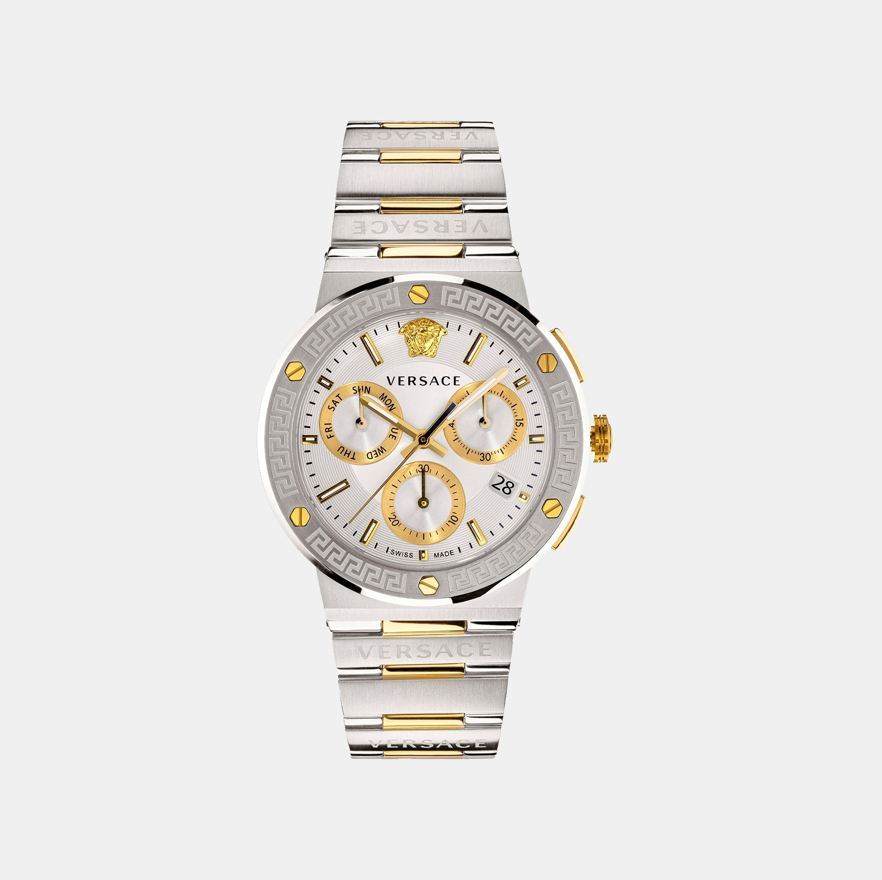 Versace Greca Logo Men Quartz Silver Dial Chronograph Stainless Steel Watch VEZ900321
