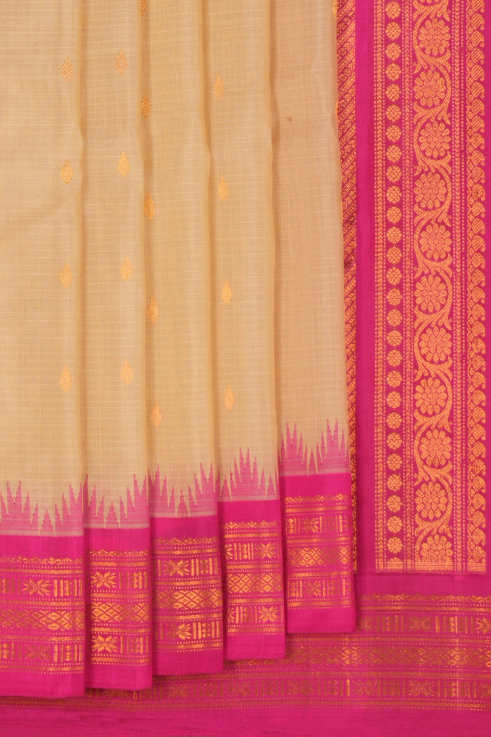 Kalanjali Gadwal Cotton Silk Kattam Off-White Saree