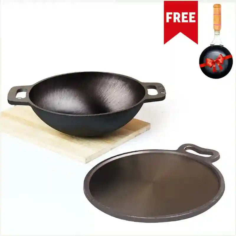 The Indus Valley Super Smooth Cast Iron Kadai+Tawa+ Free ₹400 Tadka Pan, Kitchen set for Home, 100% Pure, Toxin-free, Nonstick