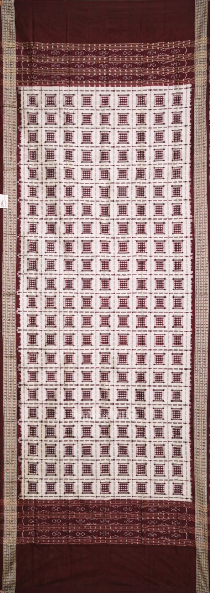 IndianVillèz White Maroon Ashwin Theme Authentic Sambalpuri Silk Dupatta