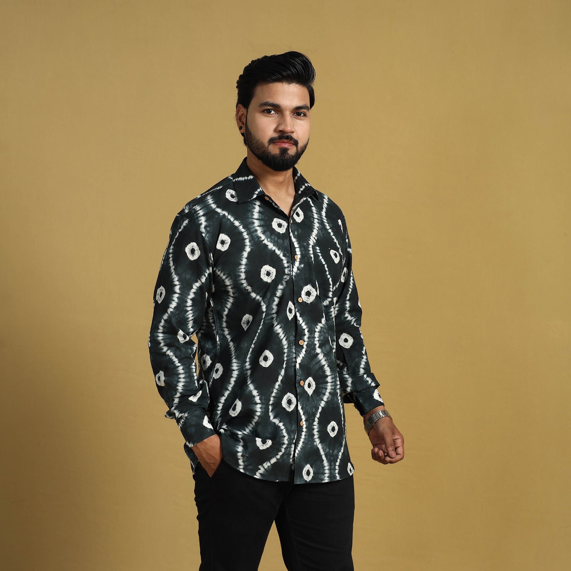 ITOKRI CASUALS Black - Full Sleeve Tie & Dye Cotton Men Shibori Shirt 02 - view 5