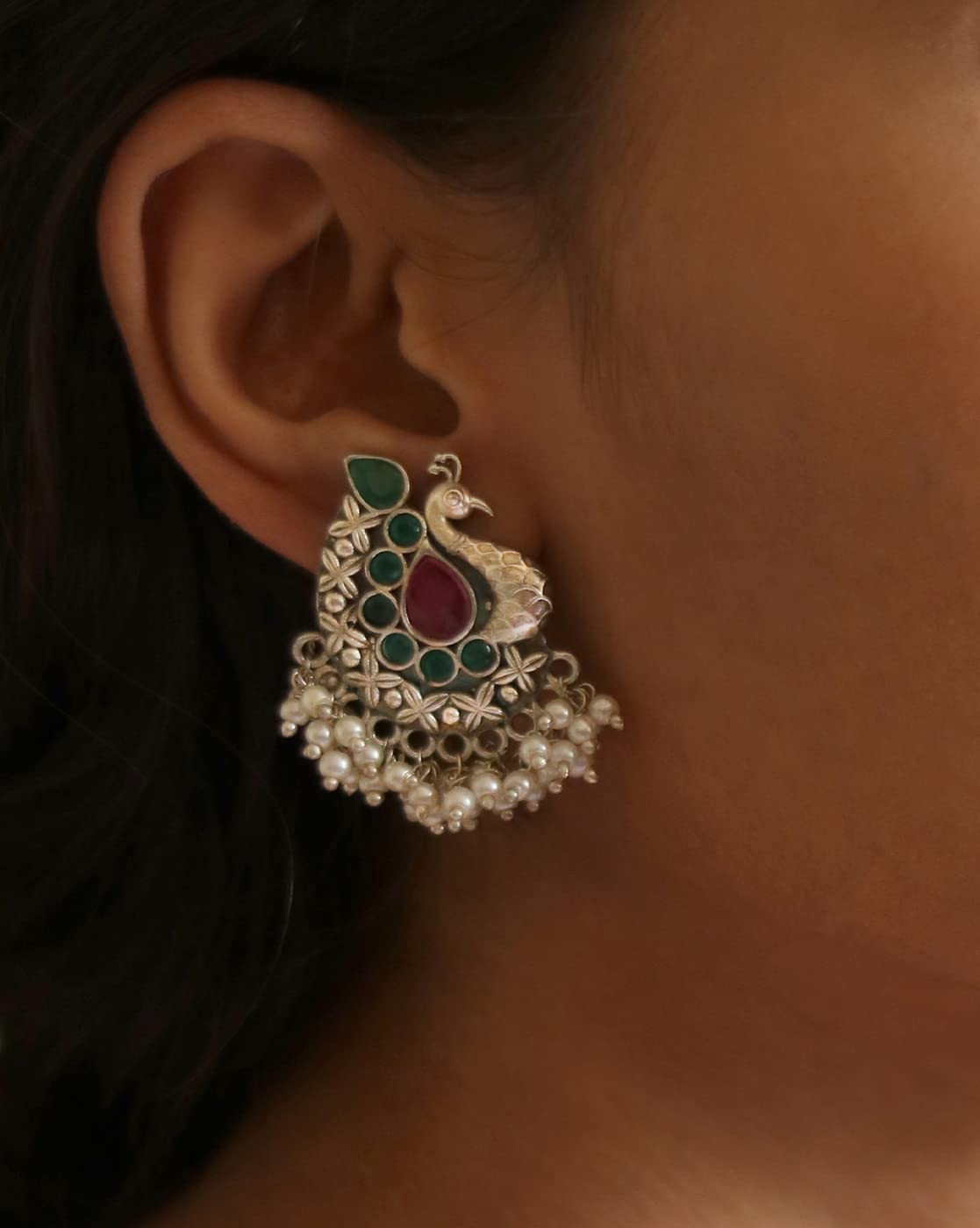 Teejh Nirali Multicolored Silver Oxidised Earrings For Women - view 2