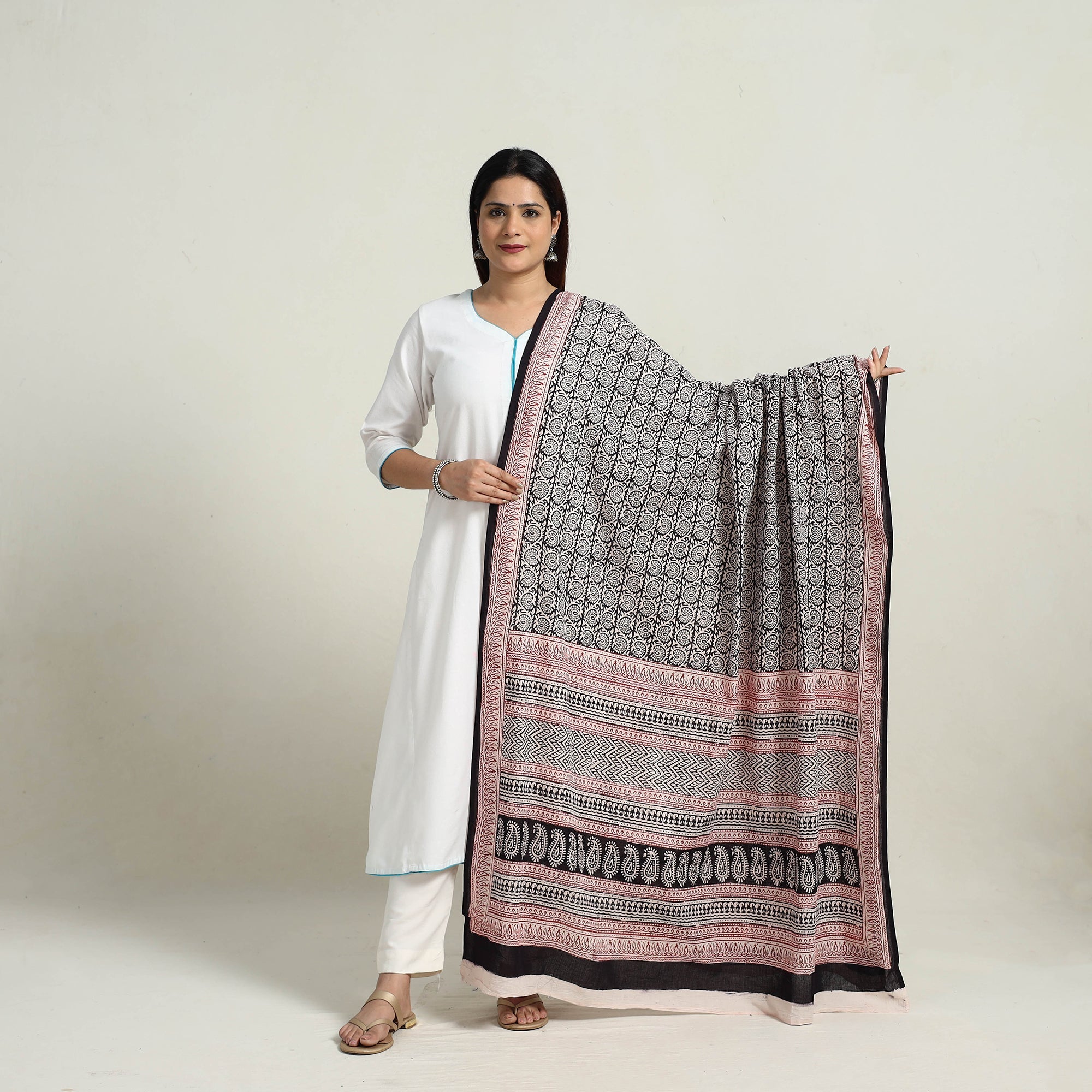 BAGH PRINTS BY MOHAMMED RAFIK KHATRI Black - Natural Dyed Hand Block Print Cotton Bagh Dupatta 04