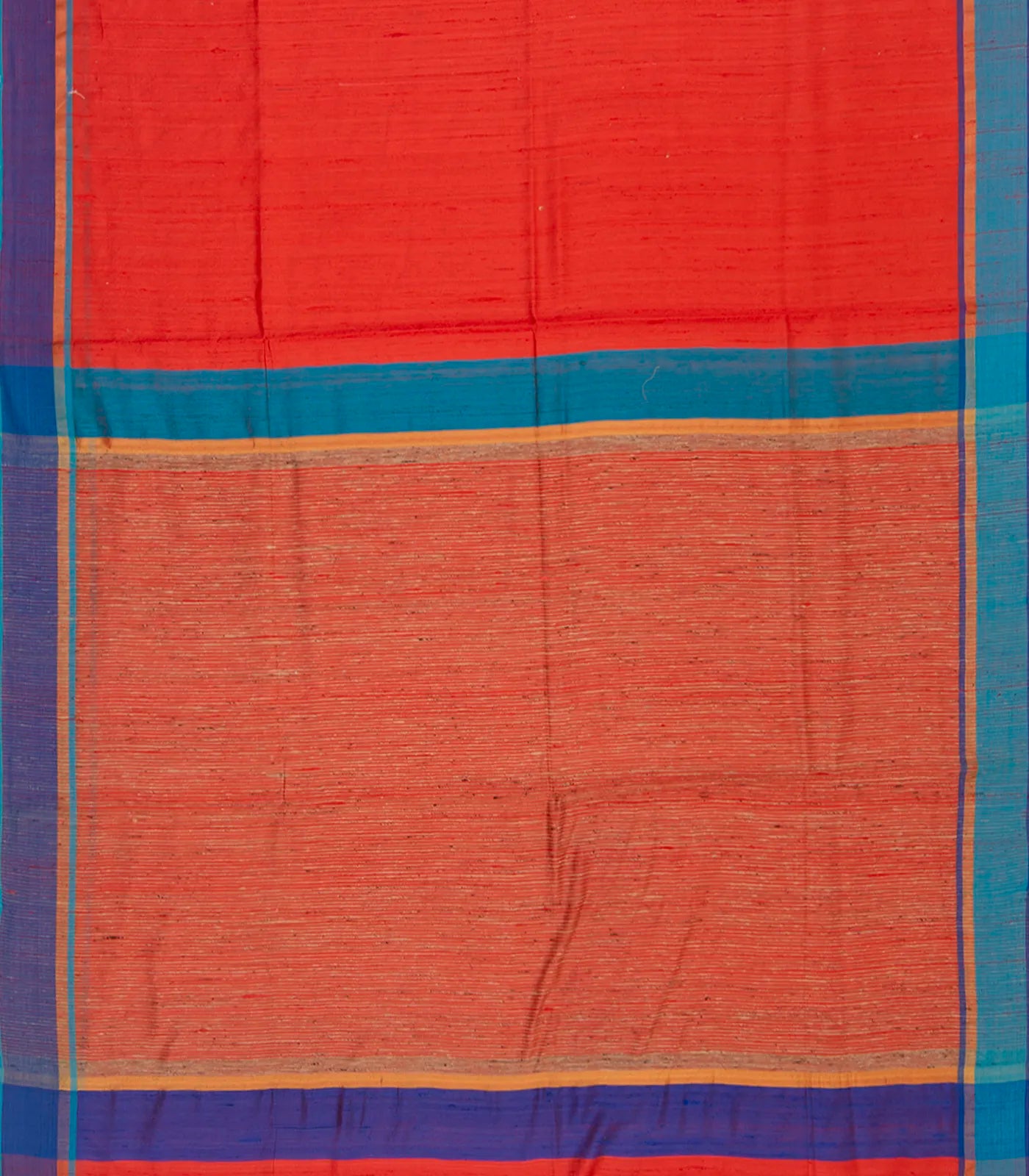 RmKV Orange Handwoven Dupion Silk Saree With Blue & Purple Border-Orange - view 2