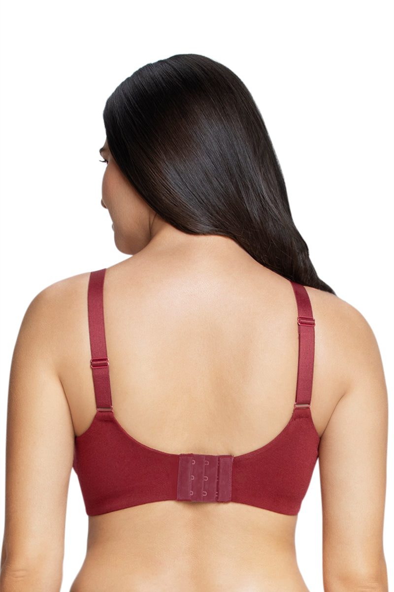 Amante Cotton Lace Support Non Padded Non-Wired Bra - Port Wine - view 2