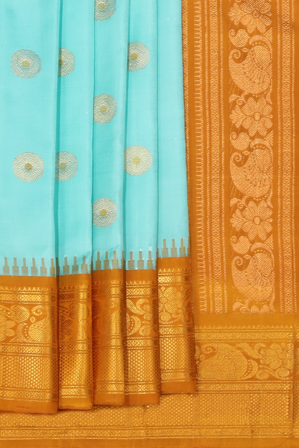 Kalanjali Gadwal Silk Turquoise Blue Saree – Women's