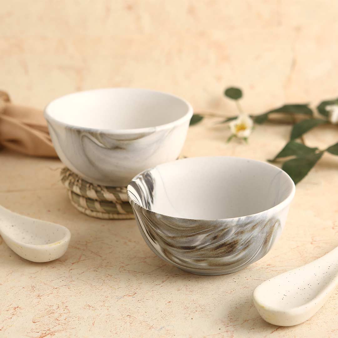 Wonderchef Teramo Stoneware Soup Bowl - Marble White (Set of 2). - view 2