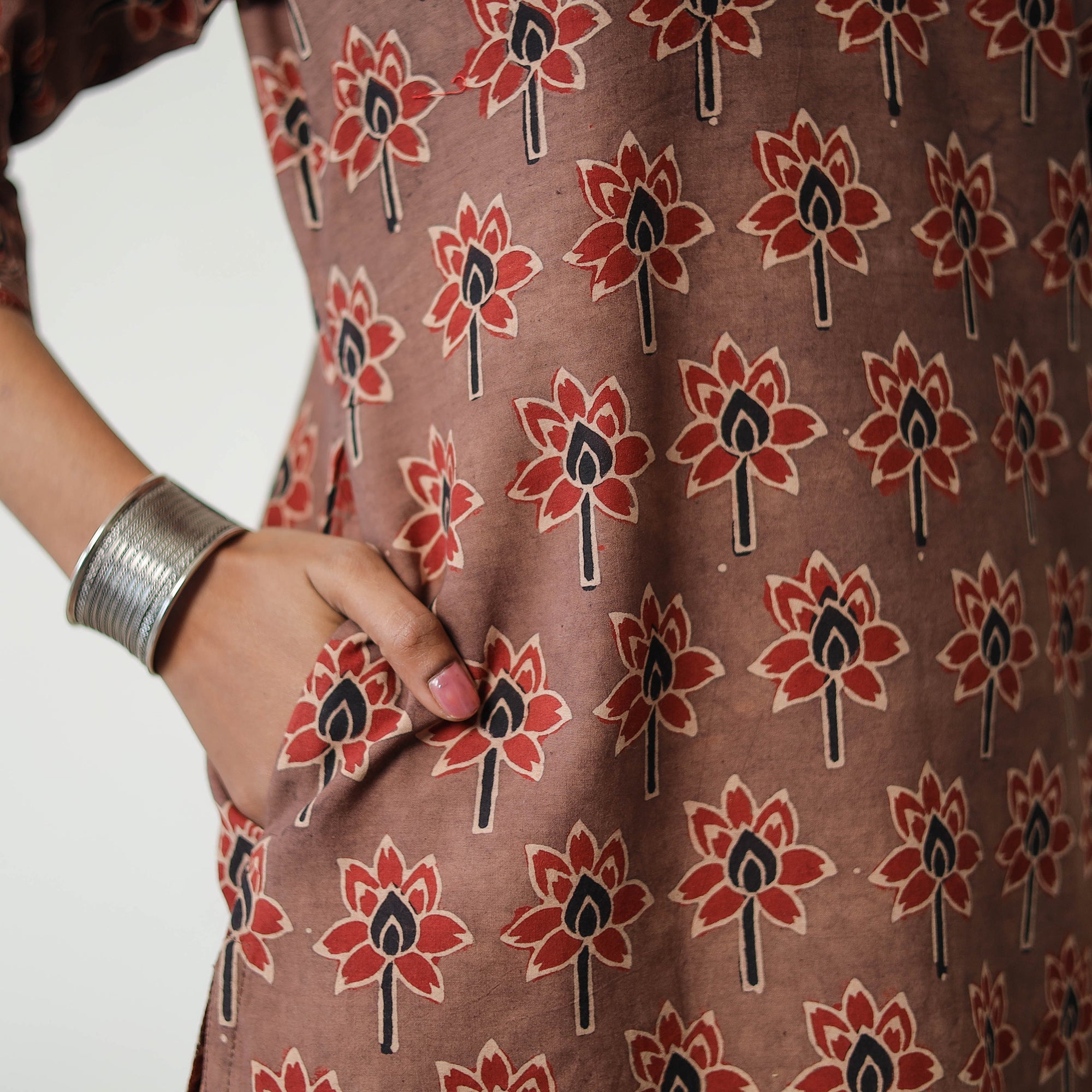 ITOKRI CASUALS Brown - Block Printed Cotton Straight Ajrakh Kurta 16 - view 7