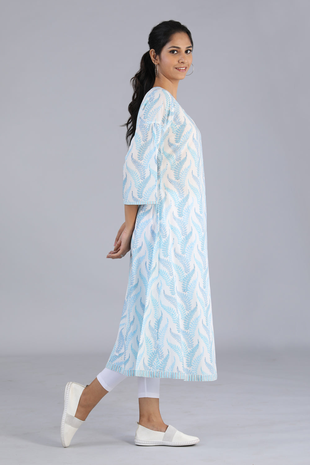 Kalanjali Ethnics Hand block printed kurti – Women's, White - view 3