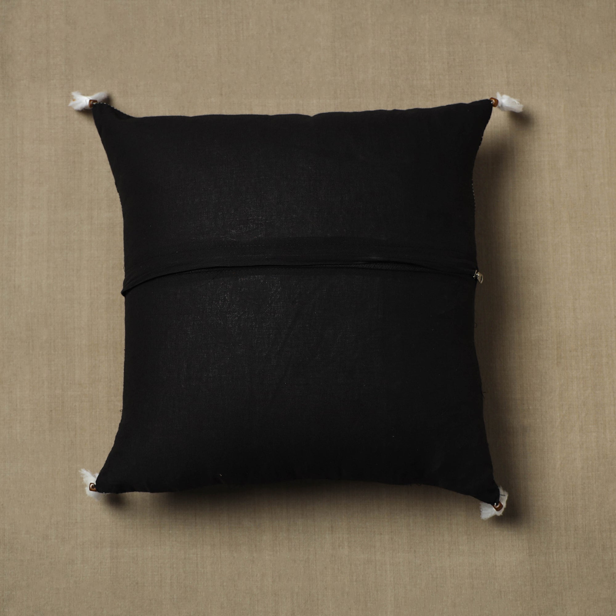 NOORI BAZAR Black - Kantha Stitch Ikat Cotton Cushion Cover (16 x 16 in) 03 - view 3