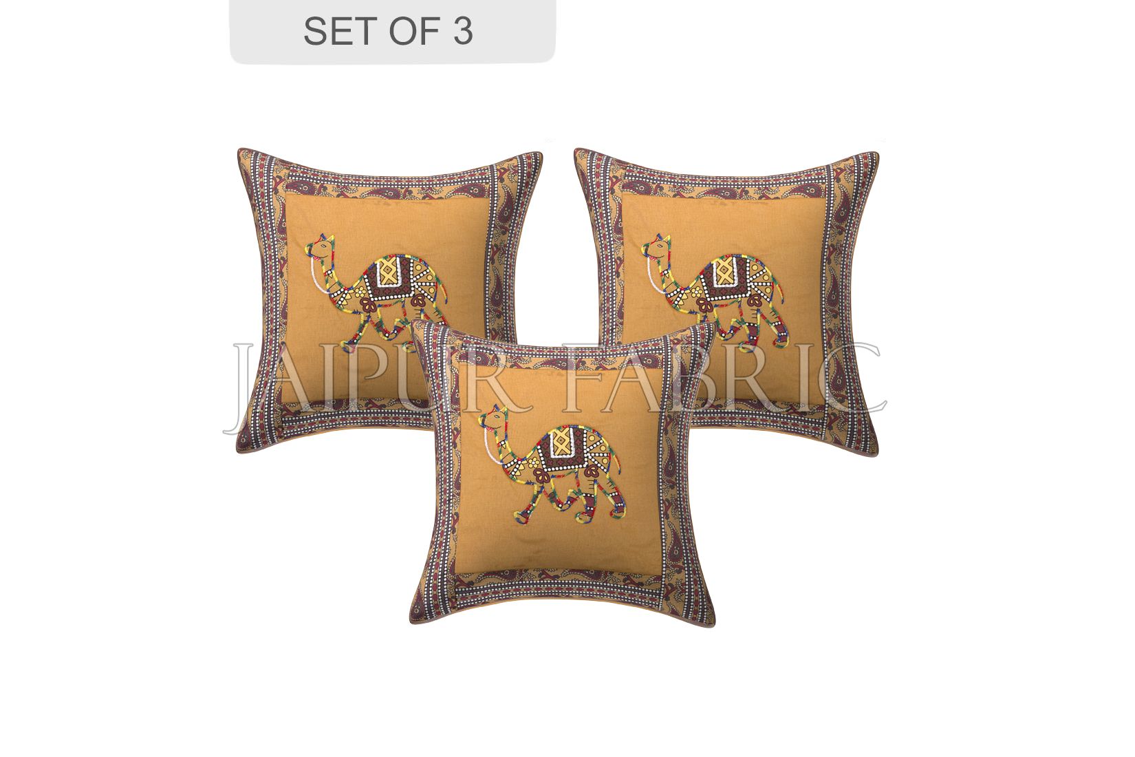 JaipurFabric® Brown Camel Design Patchwork & Applique Cushion Cover - view 2