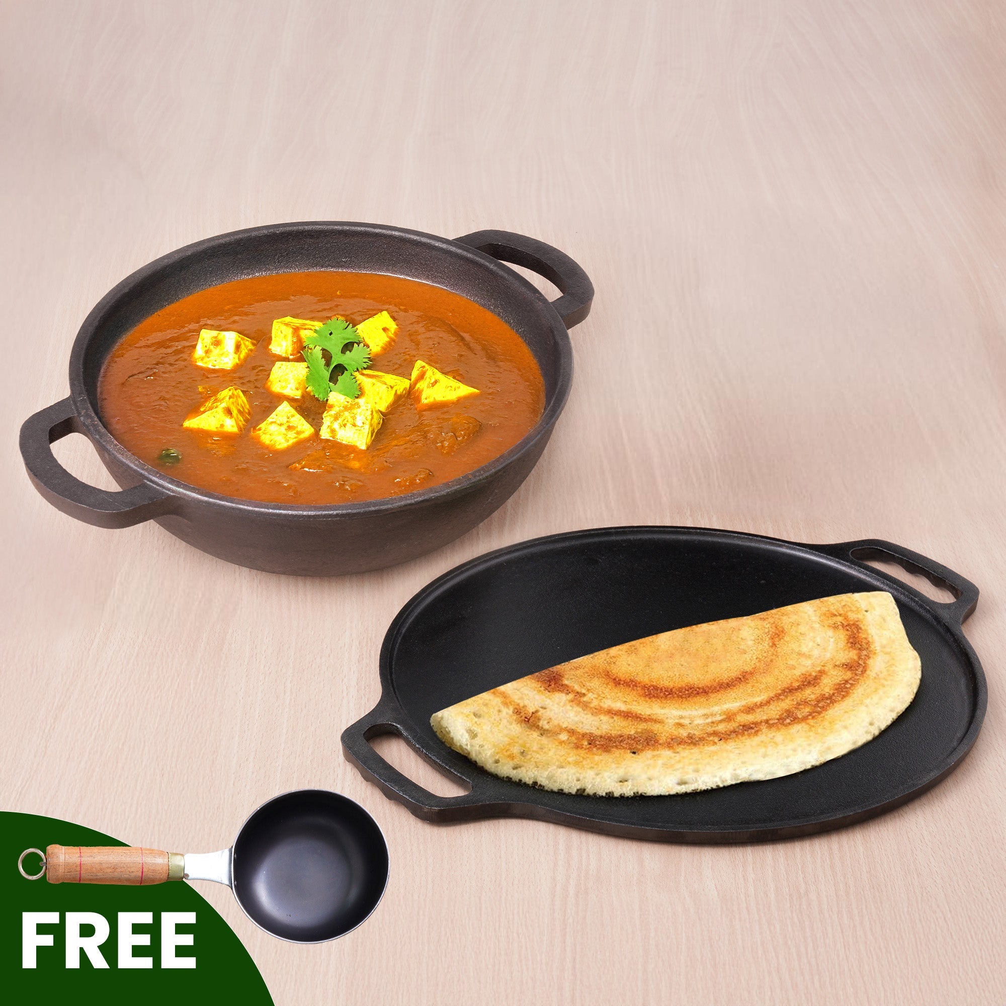 The Indus Valley CASTrong Cast Iron Cookware Set: Free ₹400 Tadka Pan+ Tawa+ Kadai, Kitchen Set for Home, Pre-seasoned, 100% Pure, Toxin-free, Inducti