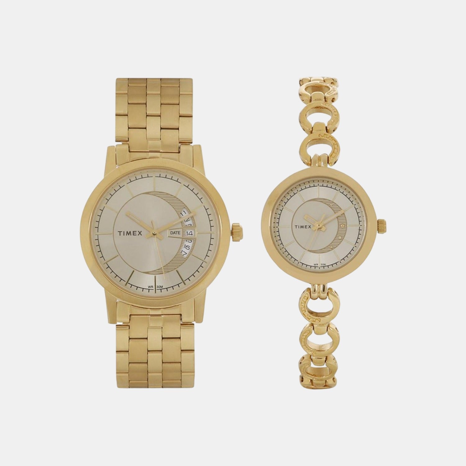 Timex Couple Quartz Gold Dial Analog Stainless Steel Watch TW00PR229