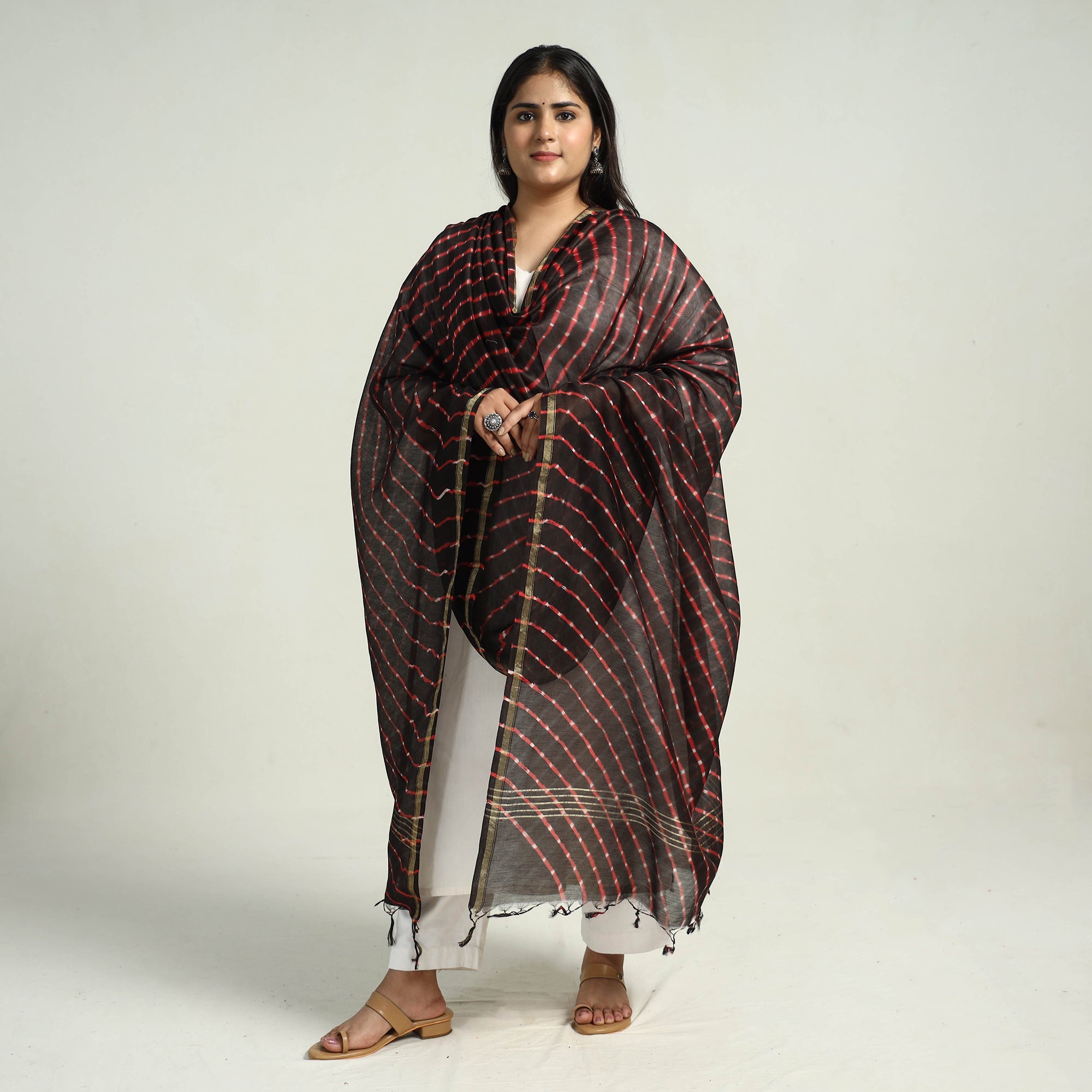 LEHARIYA BY BADSHAH MIYAN Black - Traditional Tie & Dye Chanderi Silk Leheriya Dupatta 61