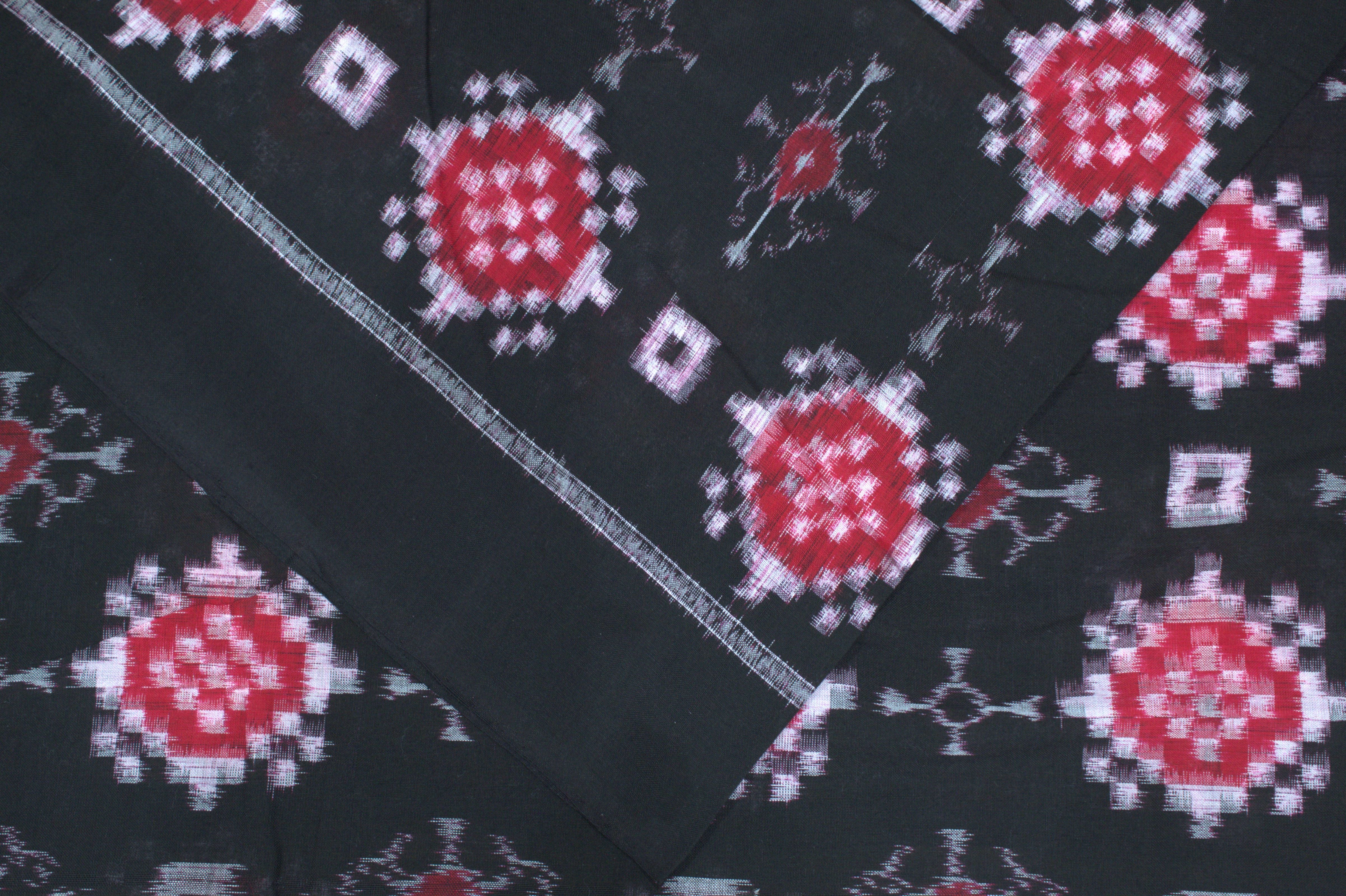 IndianVillèz Black With Red Pasapalli Theme Sambalpuri Ikat Cotton Fabric - view 2