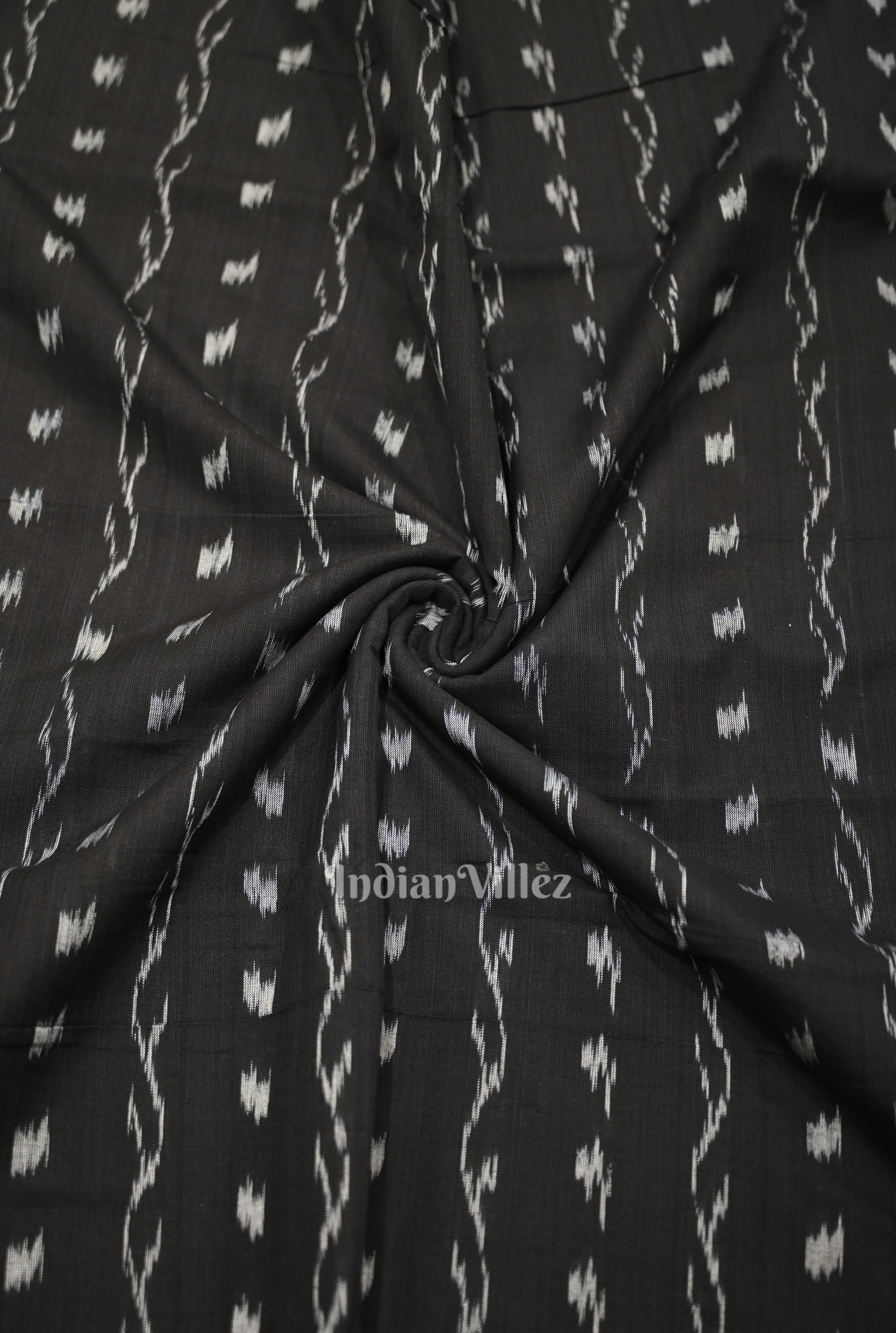 IndianVillèz Black Tipa Design Sambalpuri Ikat Cotton Fabric