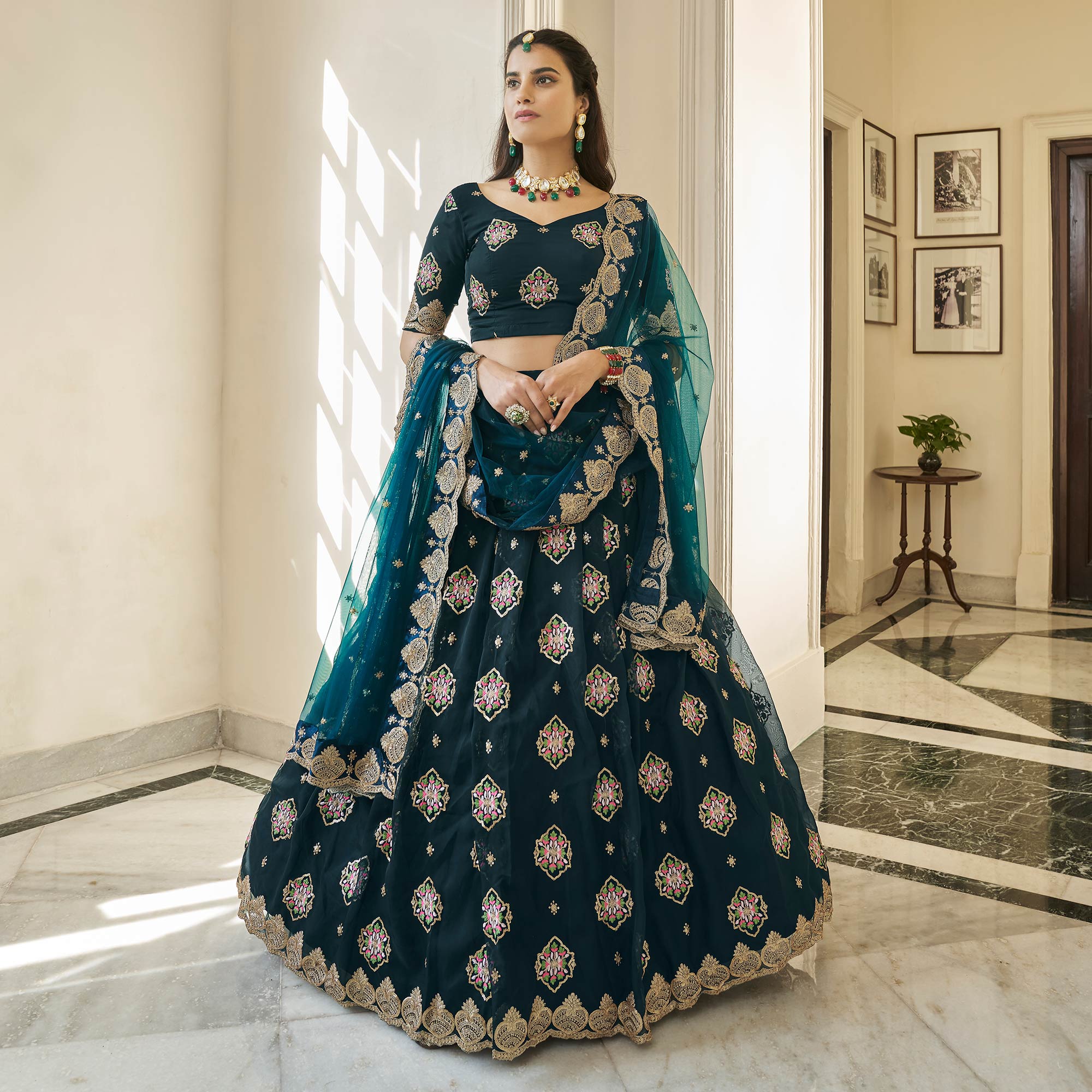 Peachmode Morpich Sequins Embroidered Organza Lehenga Choli - view 2