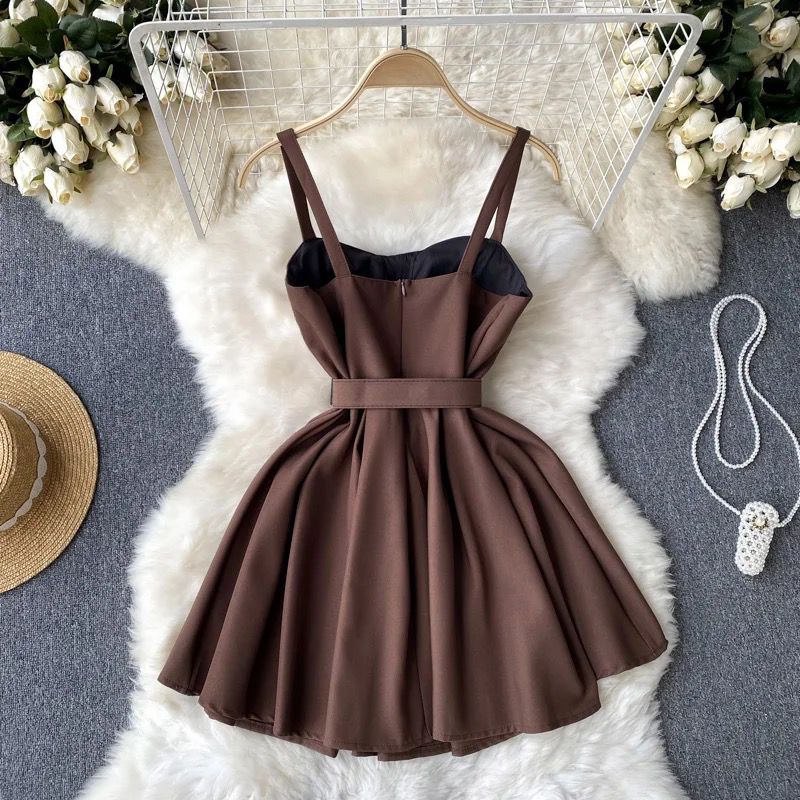 Alamode By Akanksha Elizabeth Brown skater dress with belt - view 2