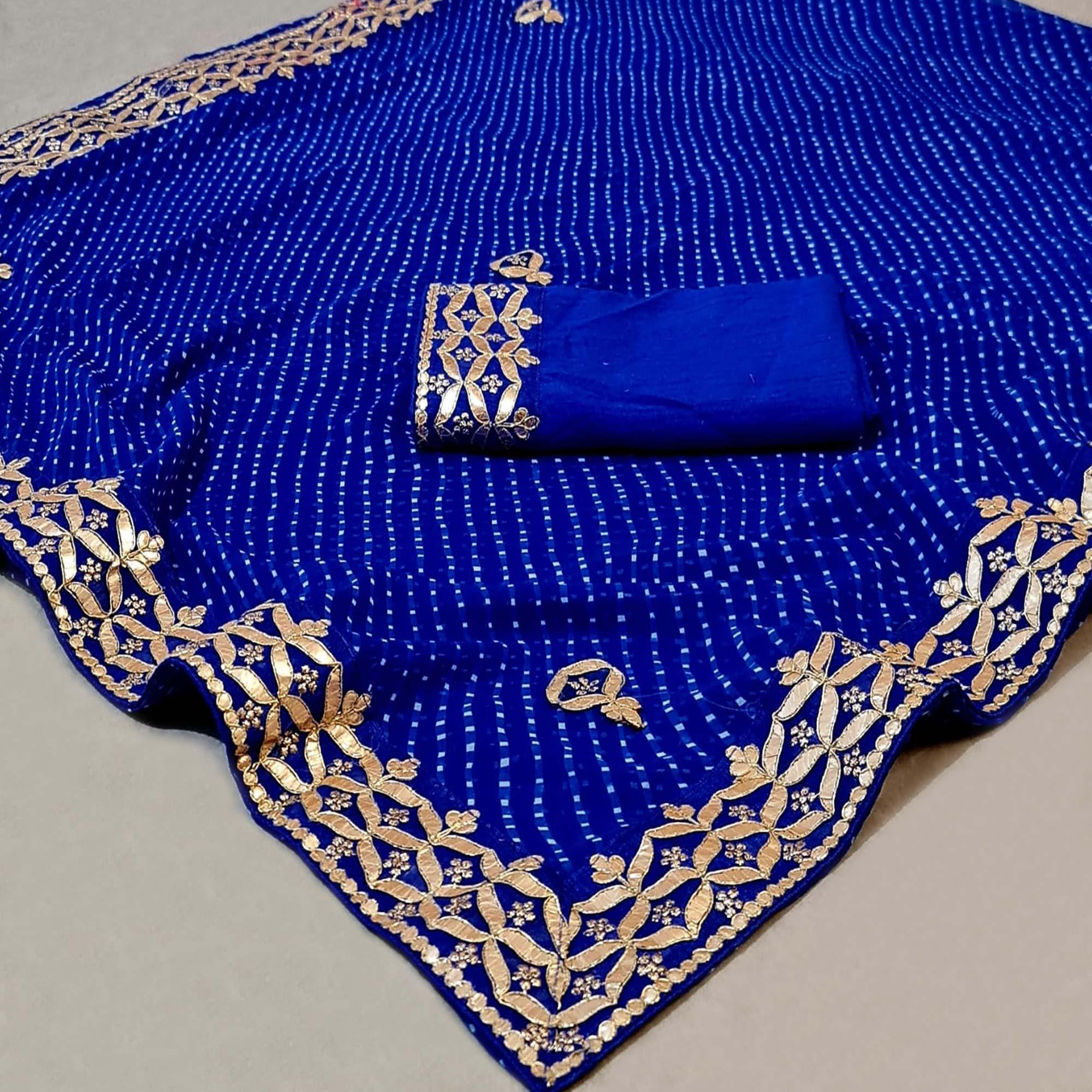 Peachmode Blue Stripe Printed Georgette Saree