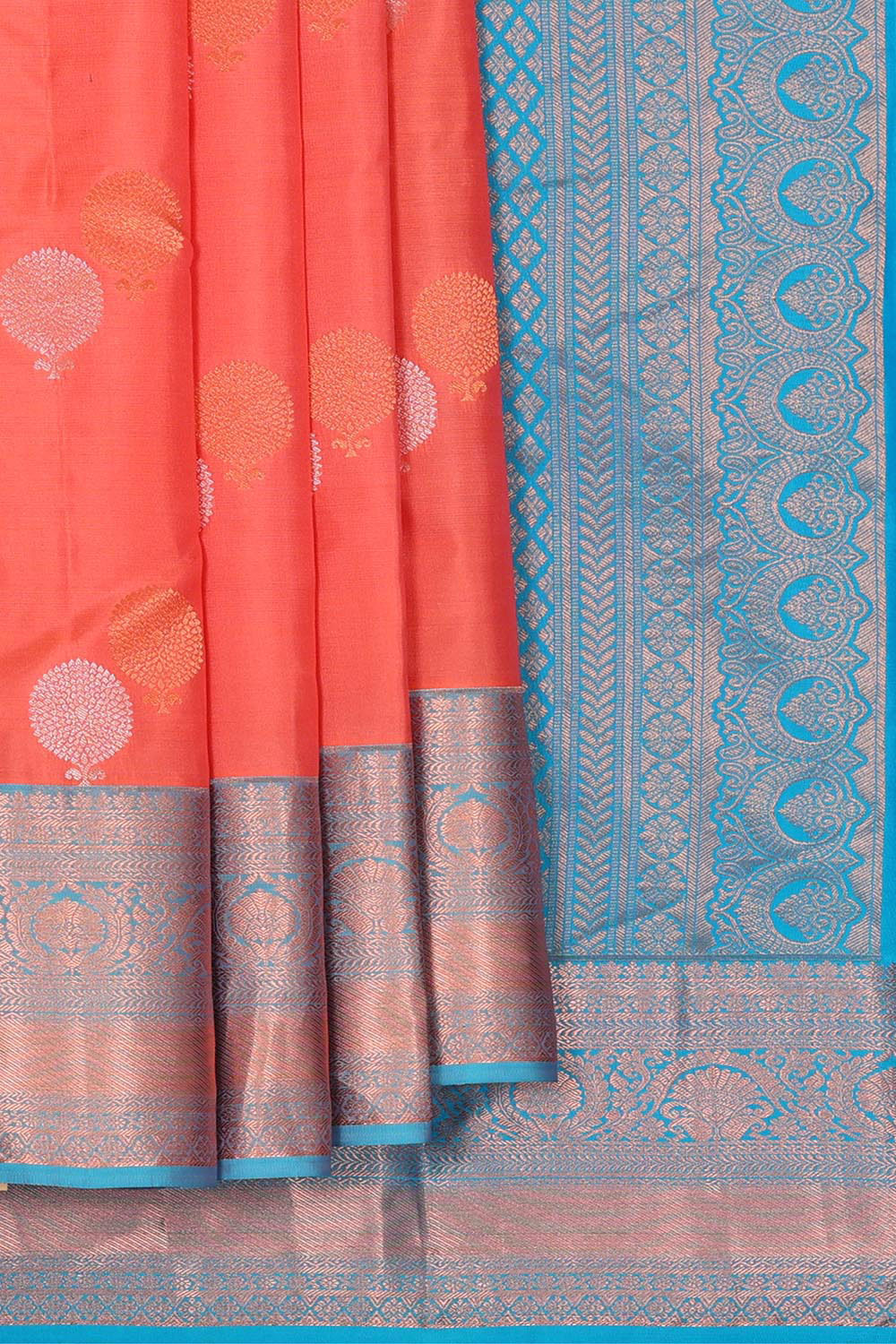 Kalanjali Kanchipattu Bright Peach Brocade Saree