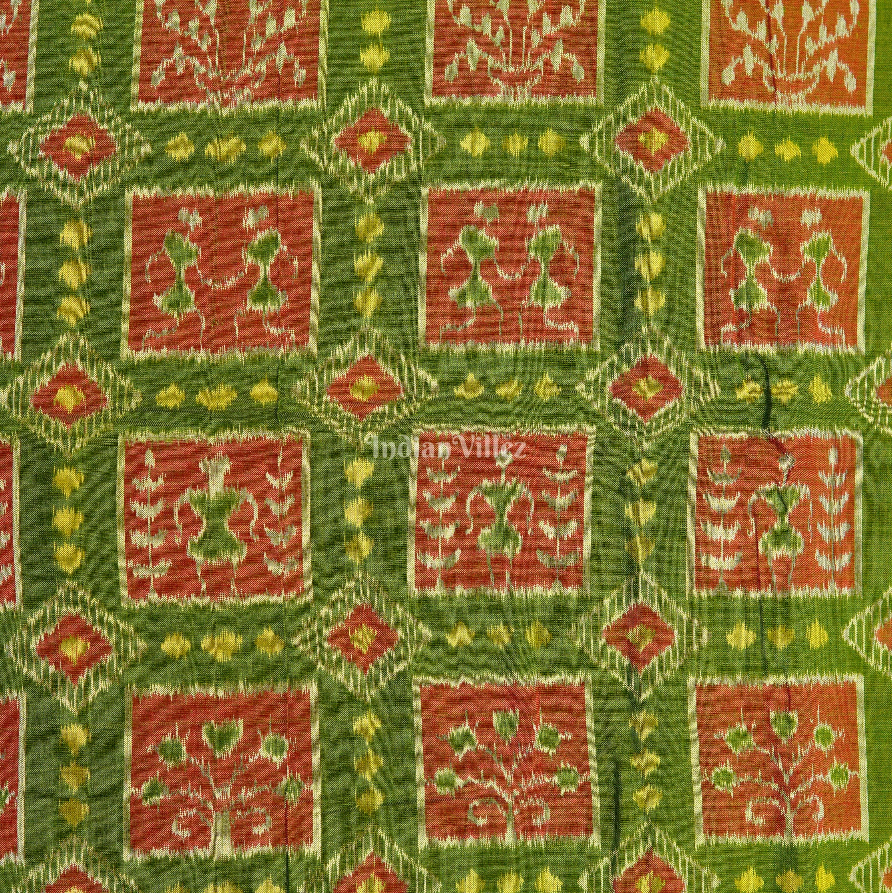 IndianVillèz Olive Green Tribal Theme Odisha Ikat Cotton Fabric - view 2