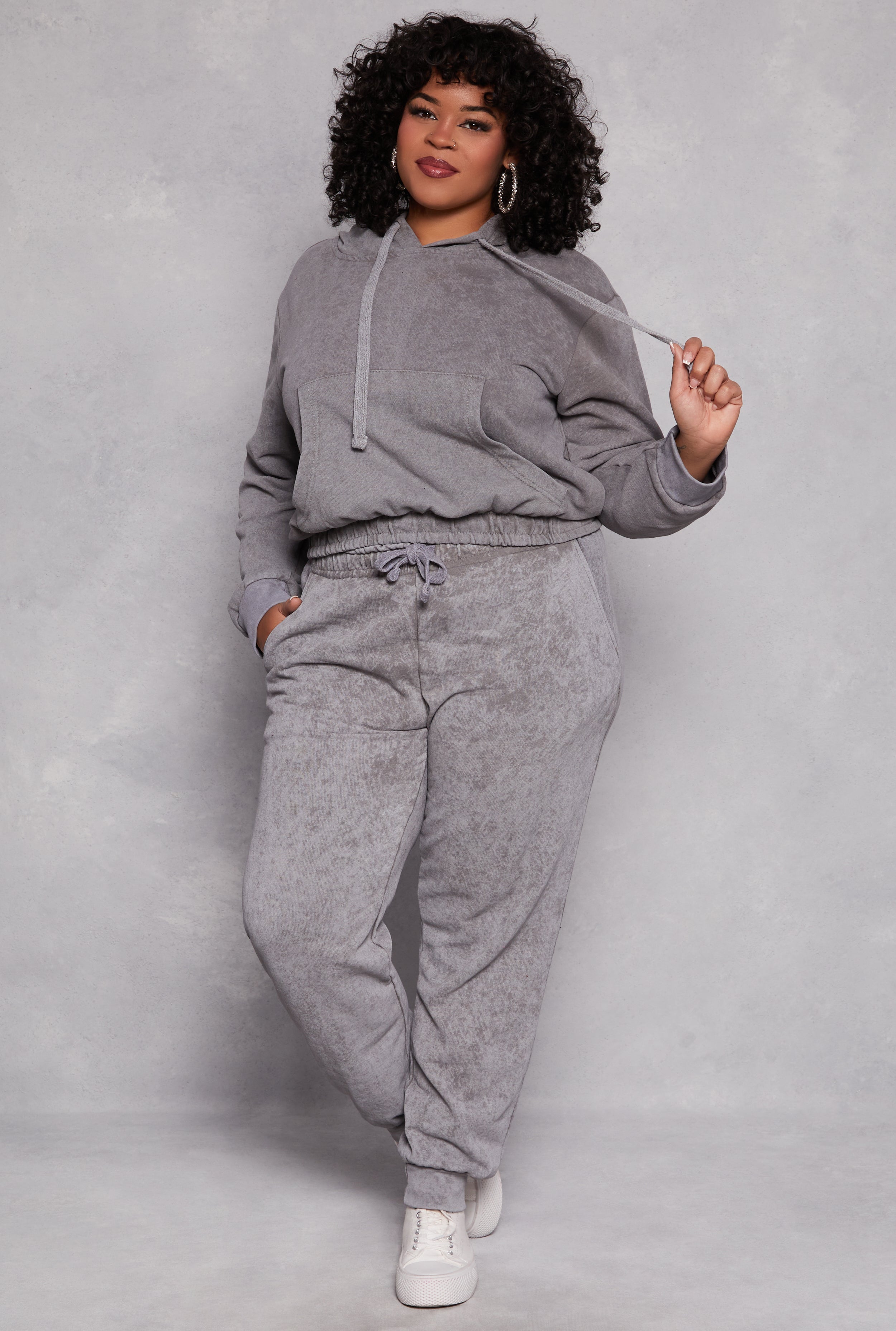Rainbow Shops Plus Size Acid Wash Drawstring Joggers