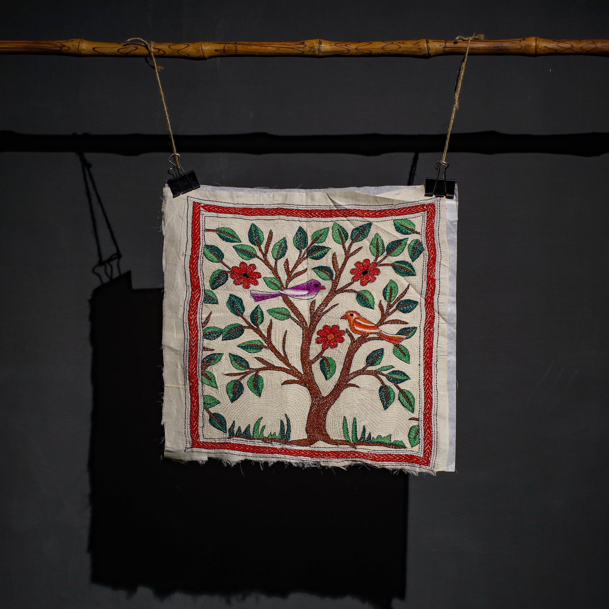 KHUSHBASH - HAPPY LOOM OF EAST Bengal Kantha Hand Embroidery Cotton Wall Hanging (18 x 19 in) 15