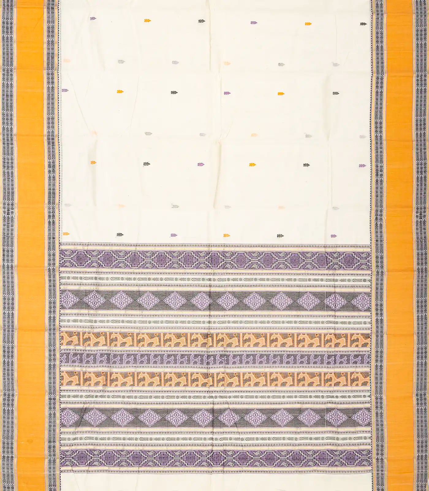 RmKV White Handloom Kanchi Cotton Saree With Spear Buttas - view 2
