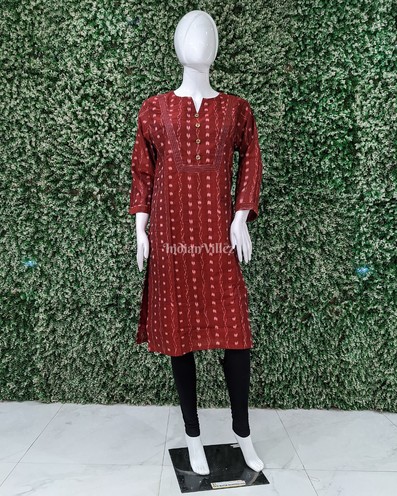 IndianVillèz Maroon Sambalpuri Tipa design Odisha Ikat Designer Cotton Kurti for Women