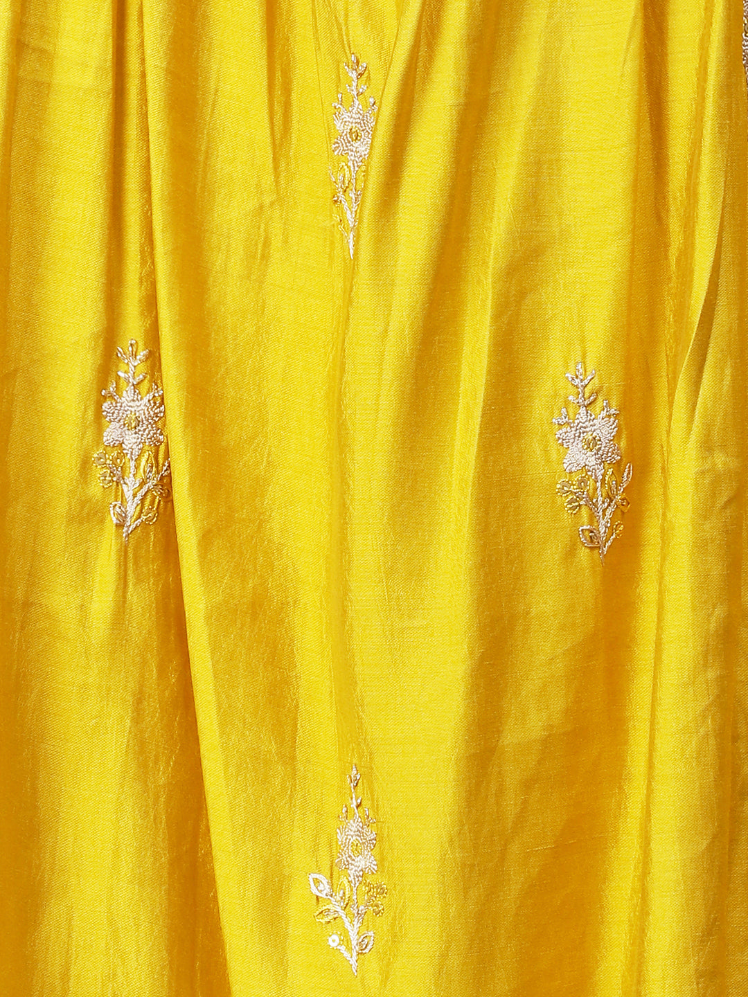Fashor Ethnic Embroidered A-Line Kurta with Pant & Dupatta - Yellow - view 7