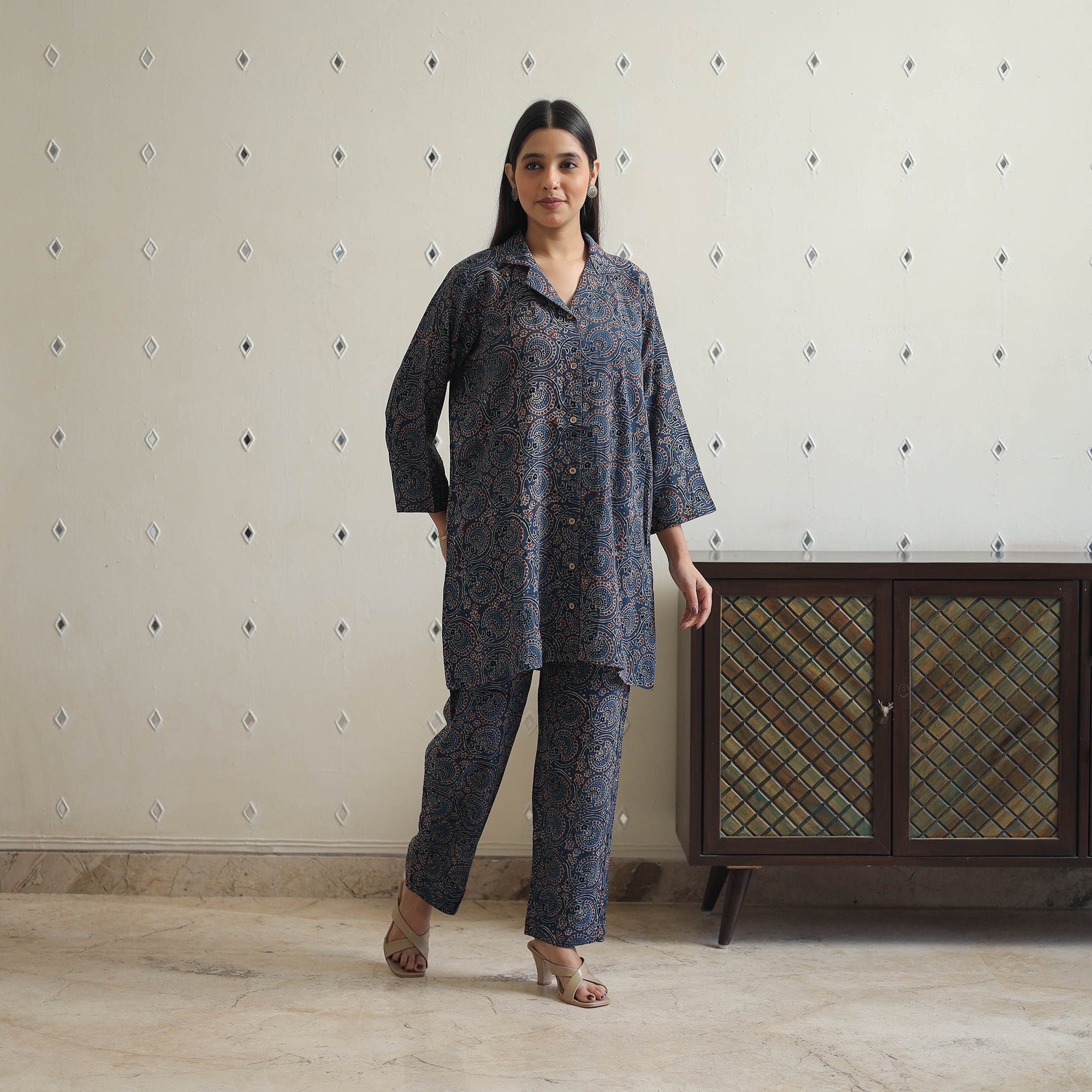 ITOKRI CASUALS Blue - Block Printed Cotton Ajrakh Co-ord Set 03 - view 2