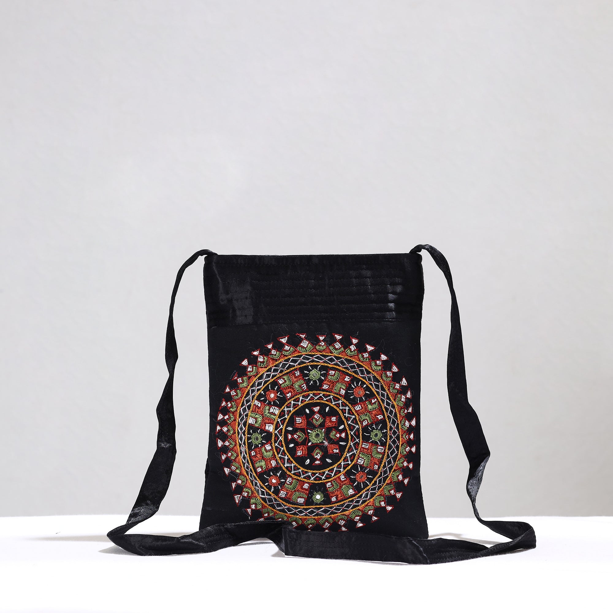 KACHCHH JI CHHAAP Black - Kutch Neran Hand Embroidery Mirror Work Mashru Silk Sling Bag 12 - view 2