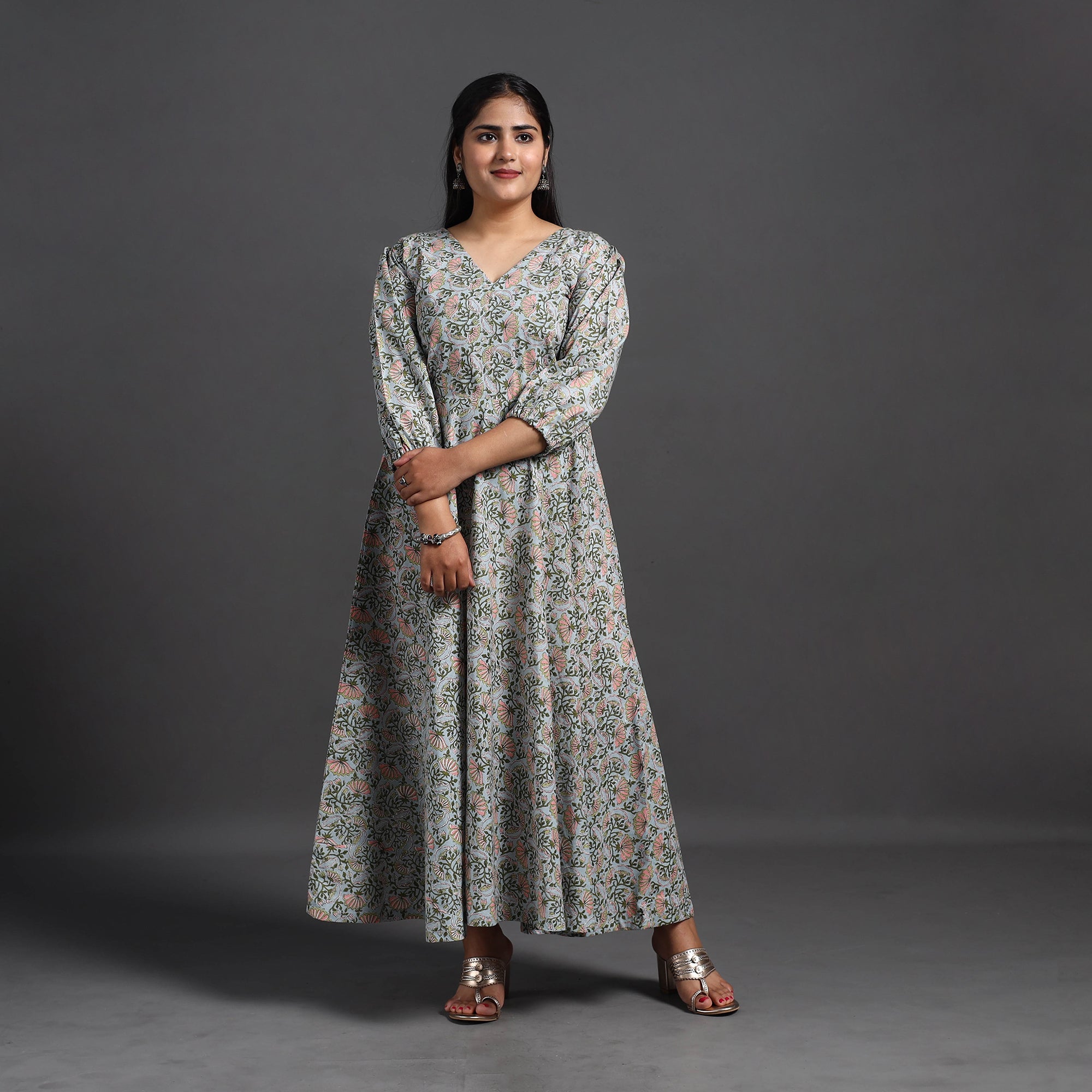 ITOKRI CASUALS Blue - Flared Cotton Jaipur Print Dress 15
