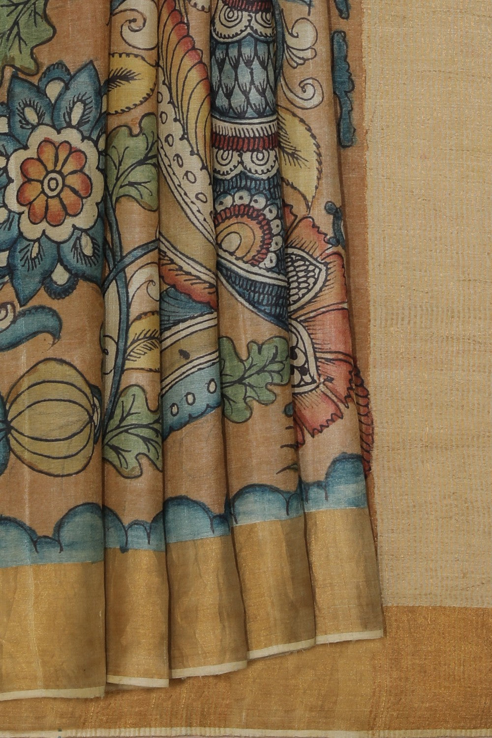 Kalanjali Kalamkari Hand-Painted Tussar Silk Saree