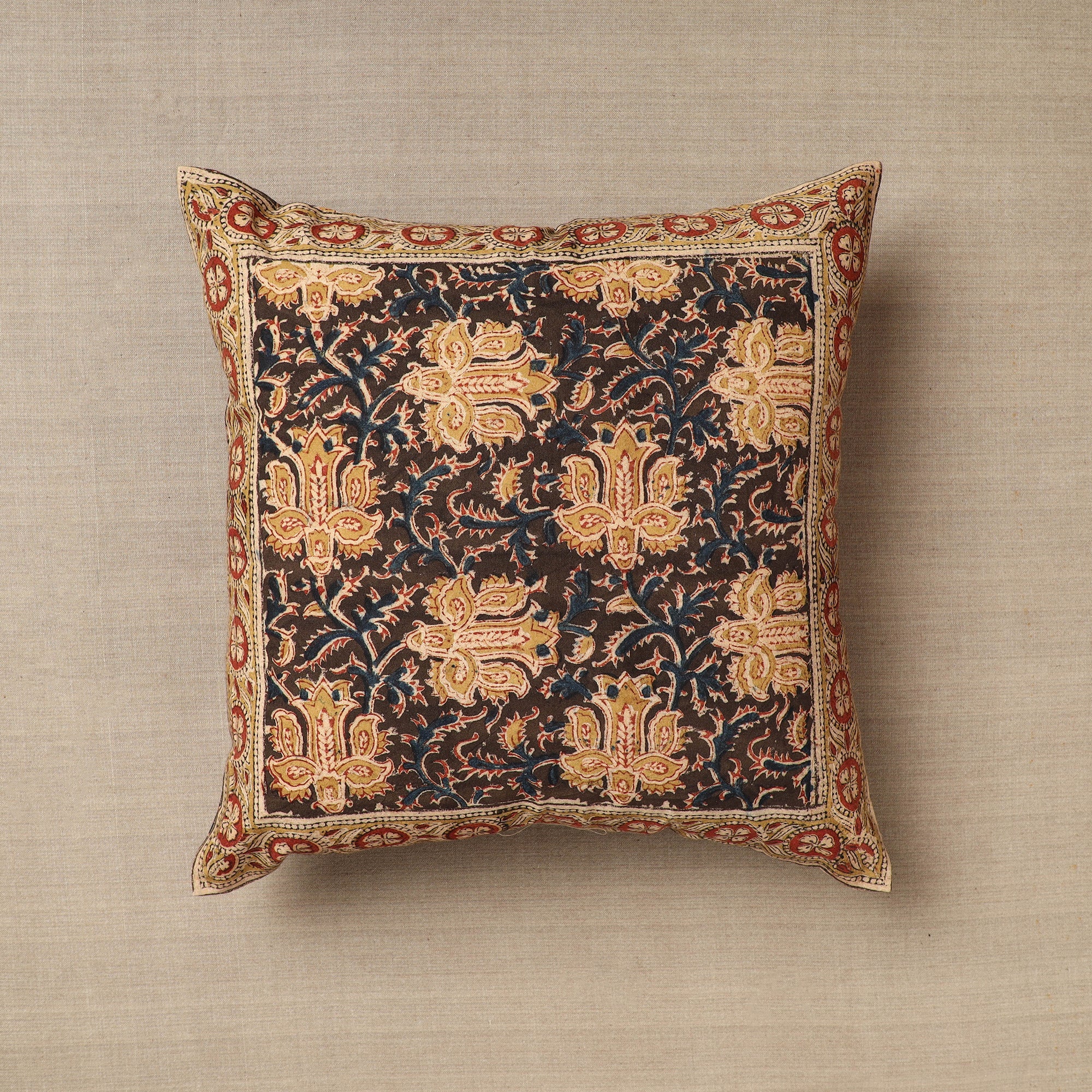 PITCHUKA SRINIVAS KALAMKARI PEDANA Brown - Original Pedana Block Print Cotton Kalamkari Cushion Cover 42