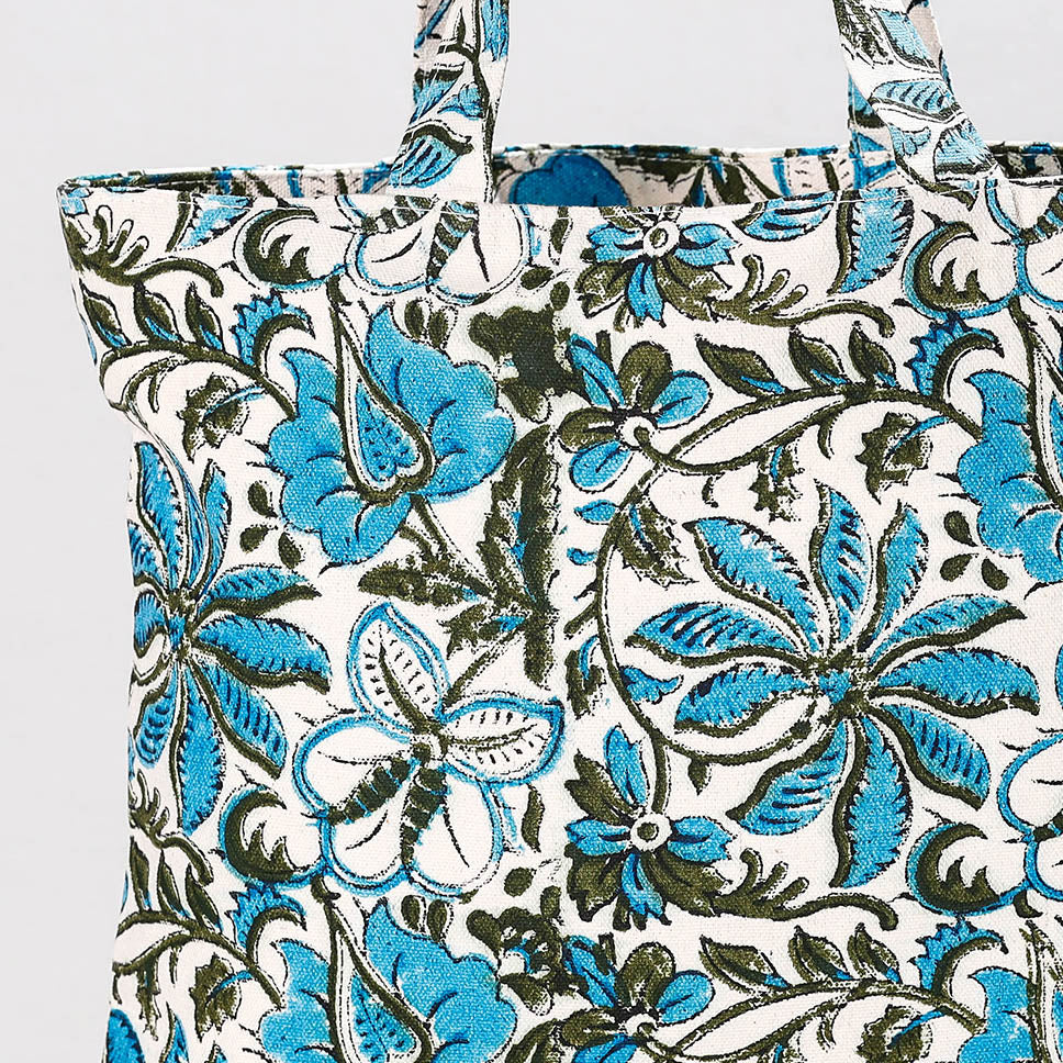 SASHA Blue - Hand Block Printed Canvas Cotton Shoulder Bag - view 2