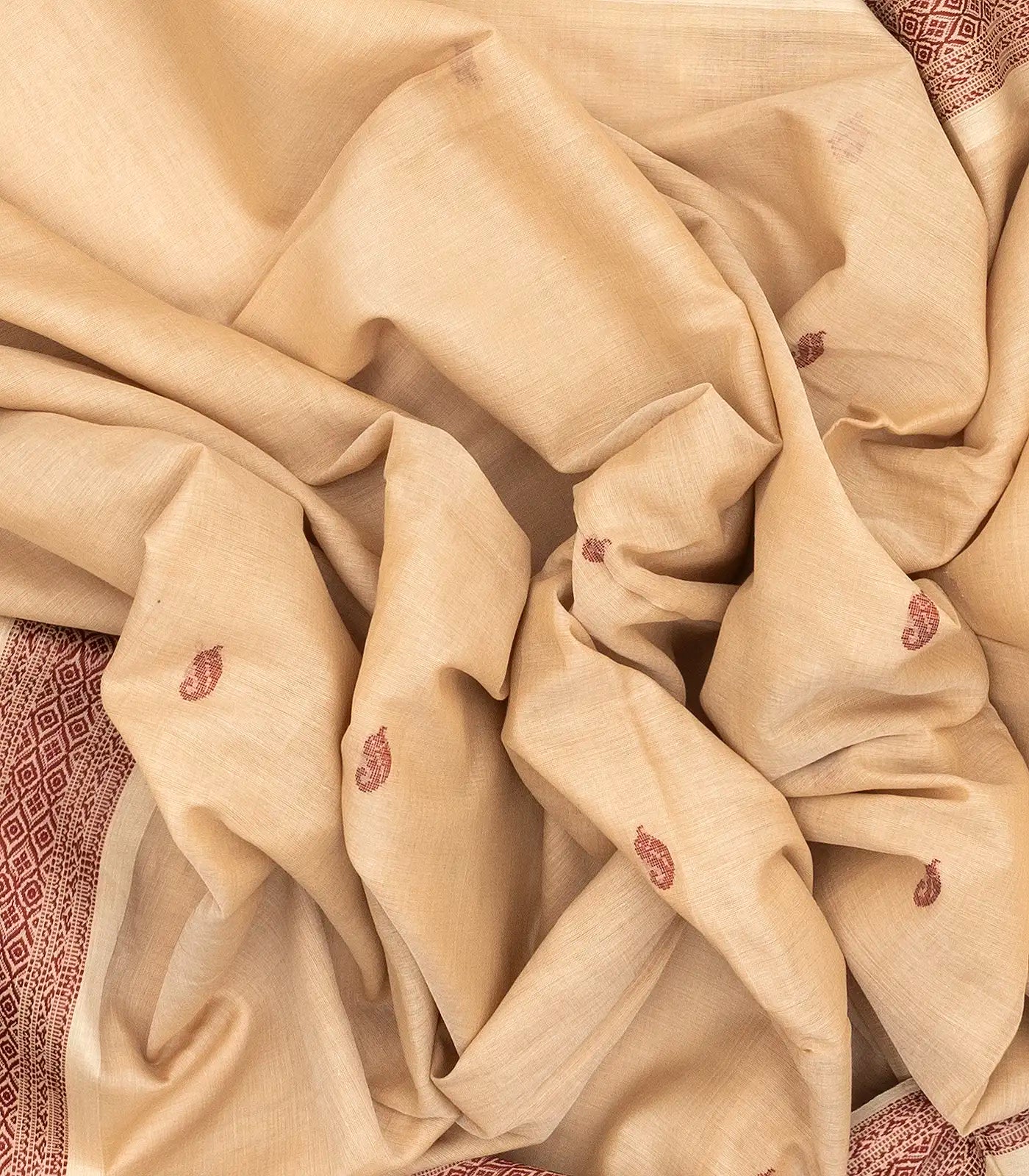RmKV Cream Handloom Bengal Cotton Saree With Mango Buttas - view 3