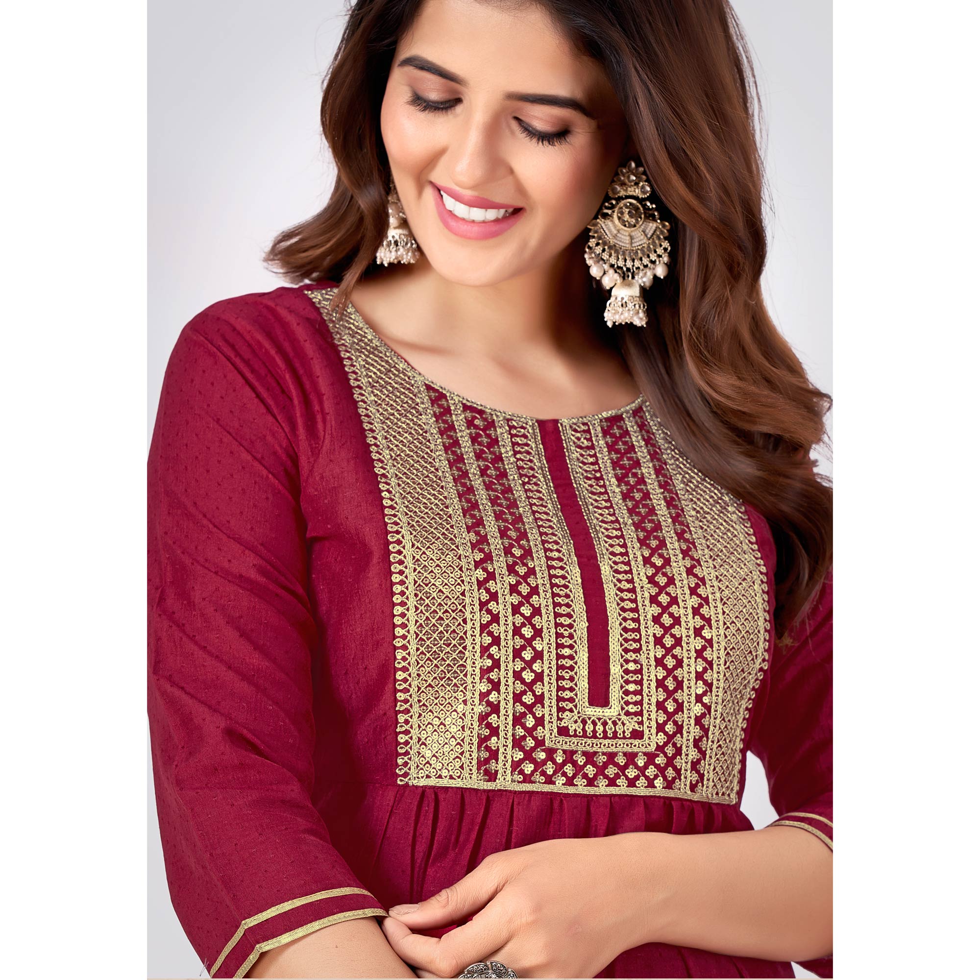 Peachmode Seller Dark Magenta Embroidered Art Silk Salwar Suit - view 6