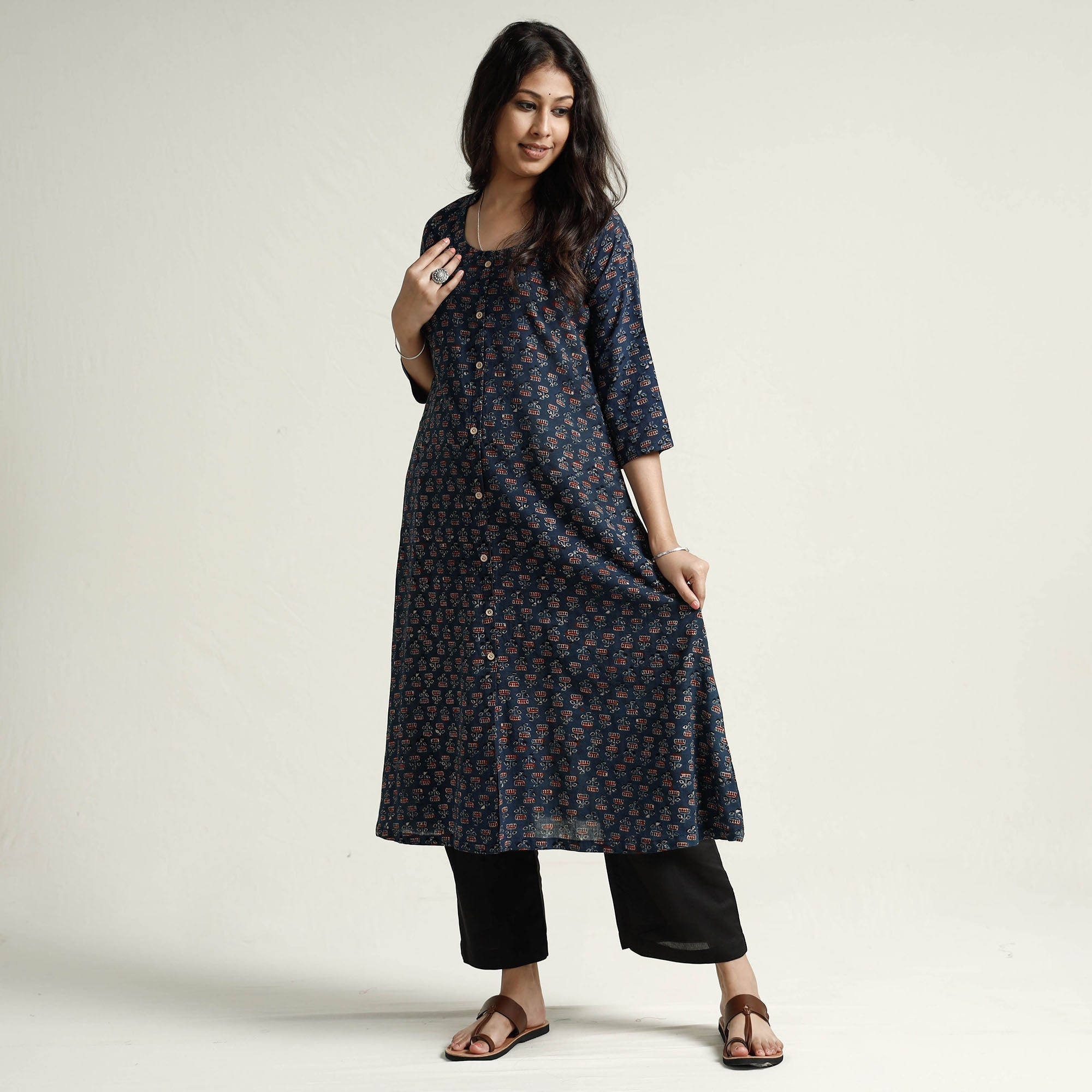 ITOKRI CASUALS Blue - Ajrakh Block Printed Cotton Kurta with Palazzo Set - view 3