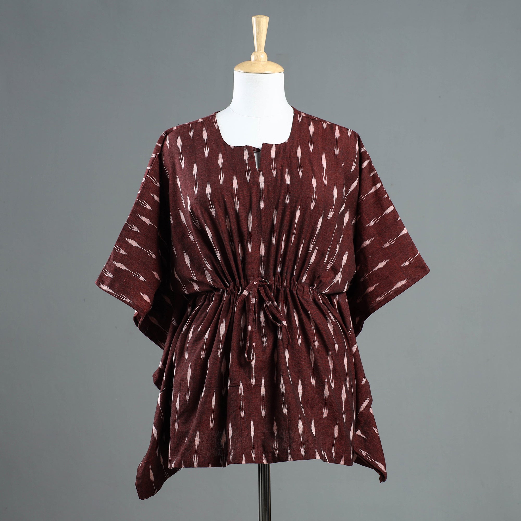 ITOKRI CASUALS Brown - Pochampally Ikat Cotton Kaftan with Tie-Up Waist (Short)