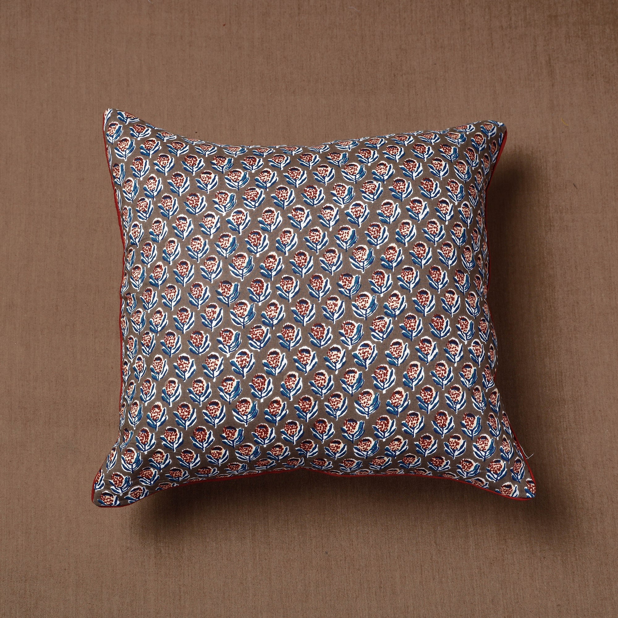 HAVELI CHRONICLES Brown - Block Print Cotton Sanganeri Cushion Cover (16 x 16 in)