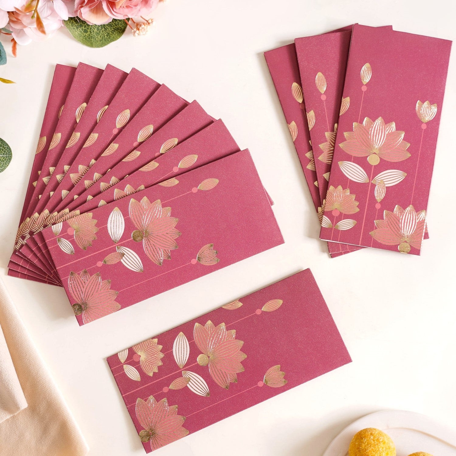 Nestasia Gold Lotus Shagun Paper Envelopes For Cash Gift Set Of 12 Maroon